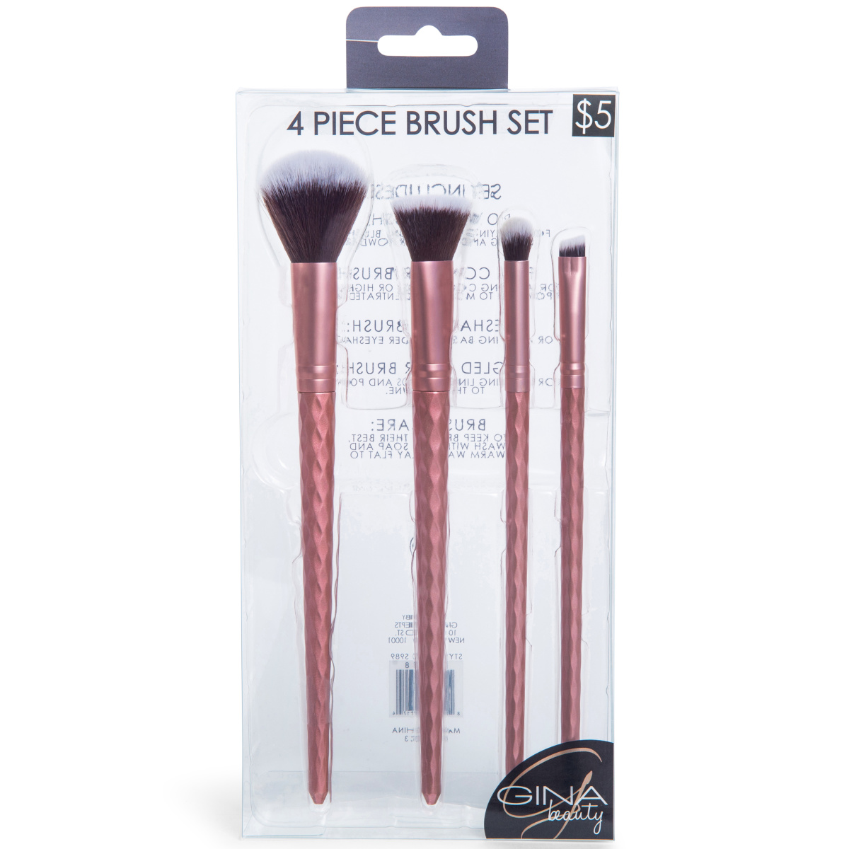 metallic pink makeup brush 4-piece set