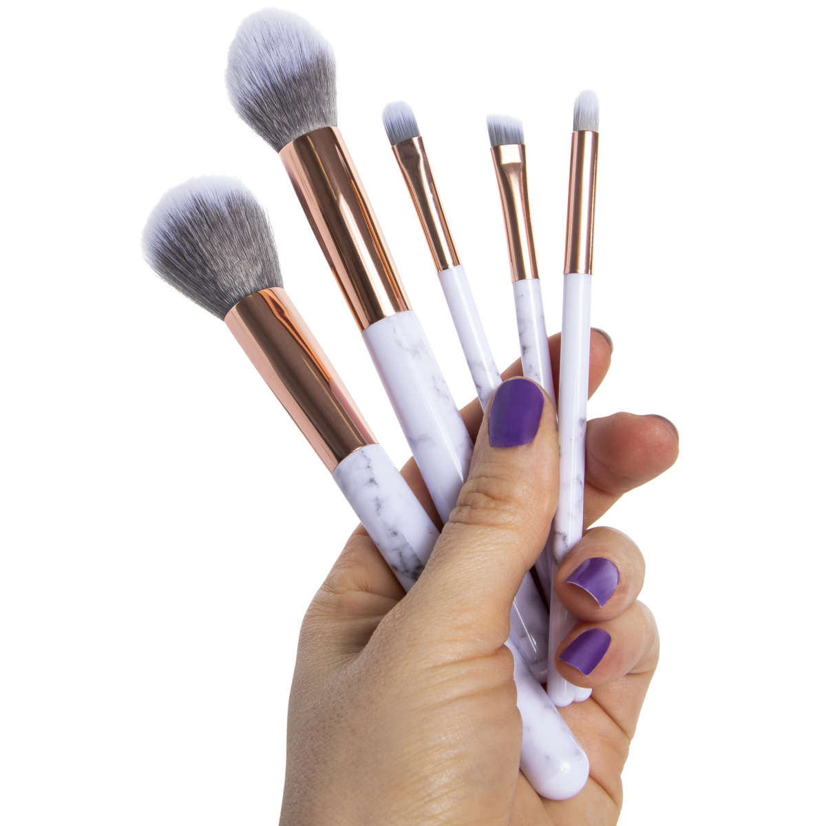 rose gold and faux marble makeup brushes set 4-piece