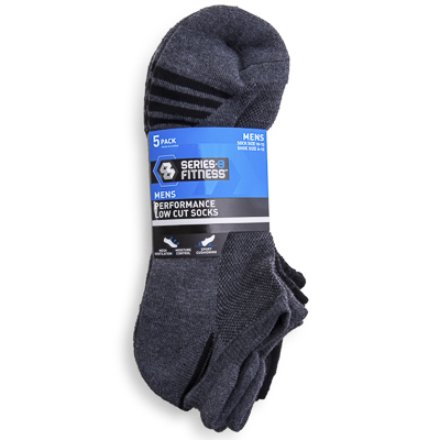 series-8 fitness guys black and gray performance low-cut socks 5-pack