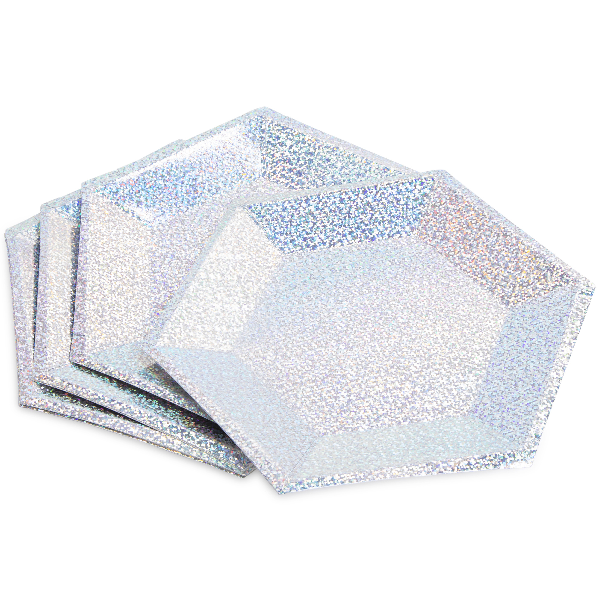 Small Holographic Silver Dessert Plates 8-Count