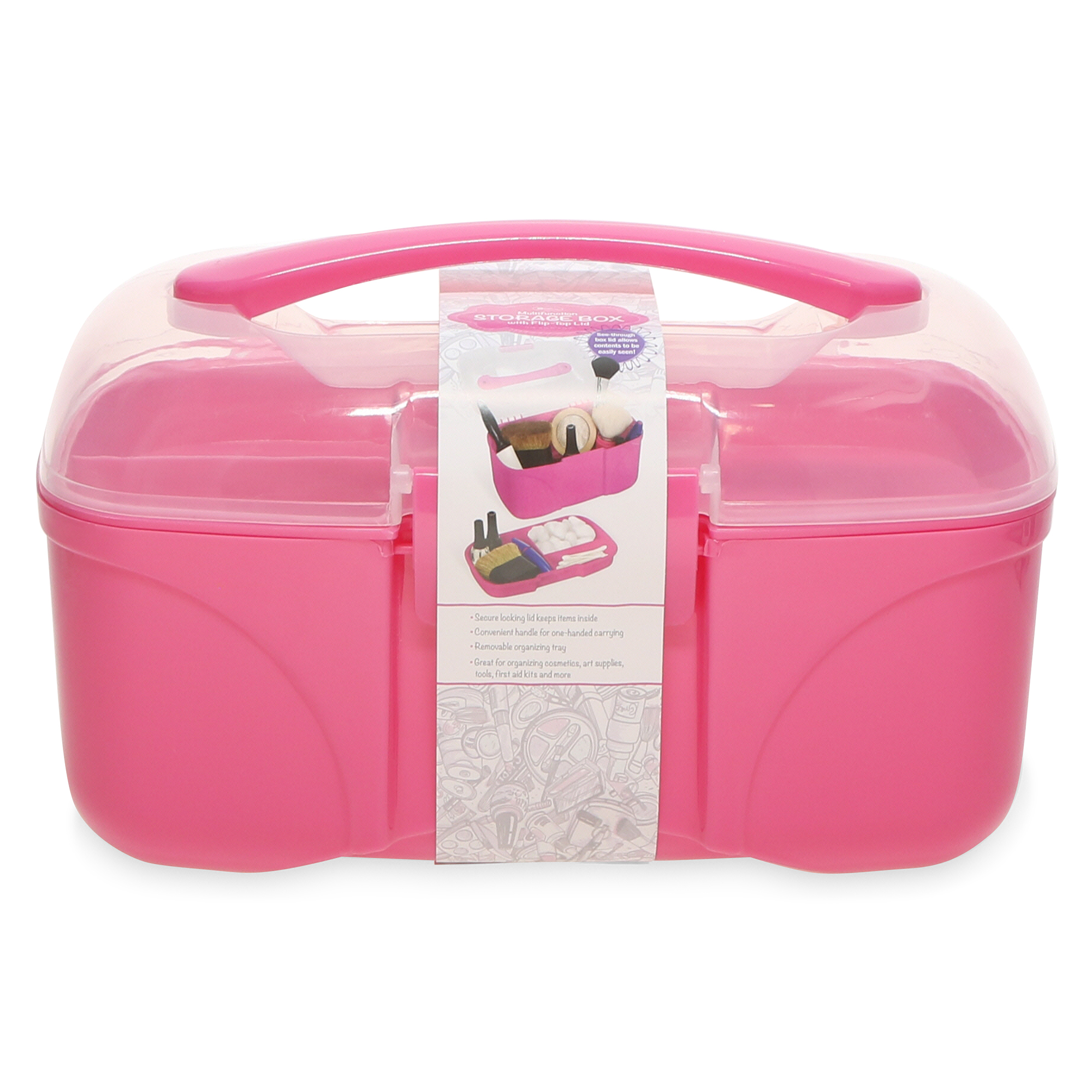 Heavy Duty Pink Plastic First Aid Kit Storage Bin, Arts & Crafts Organizer  Tote