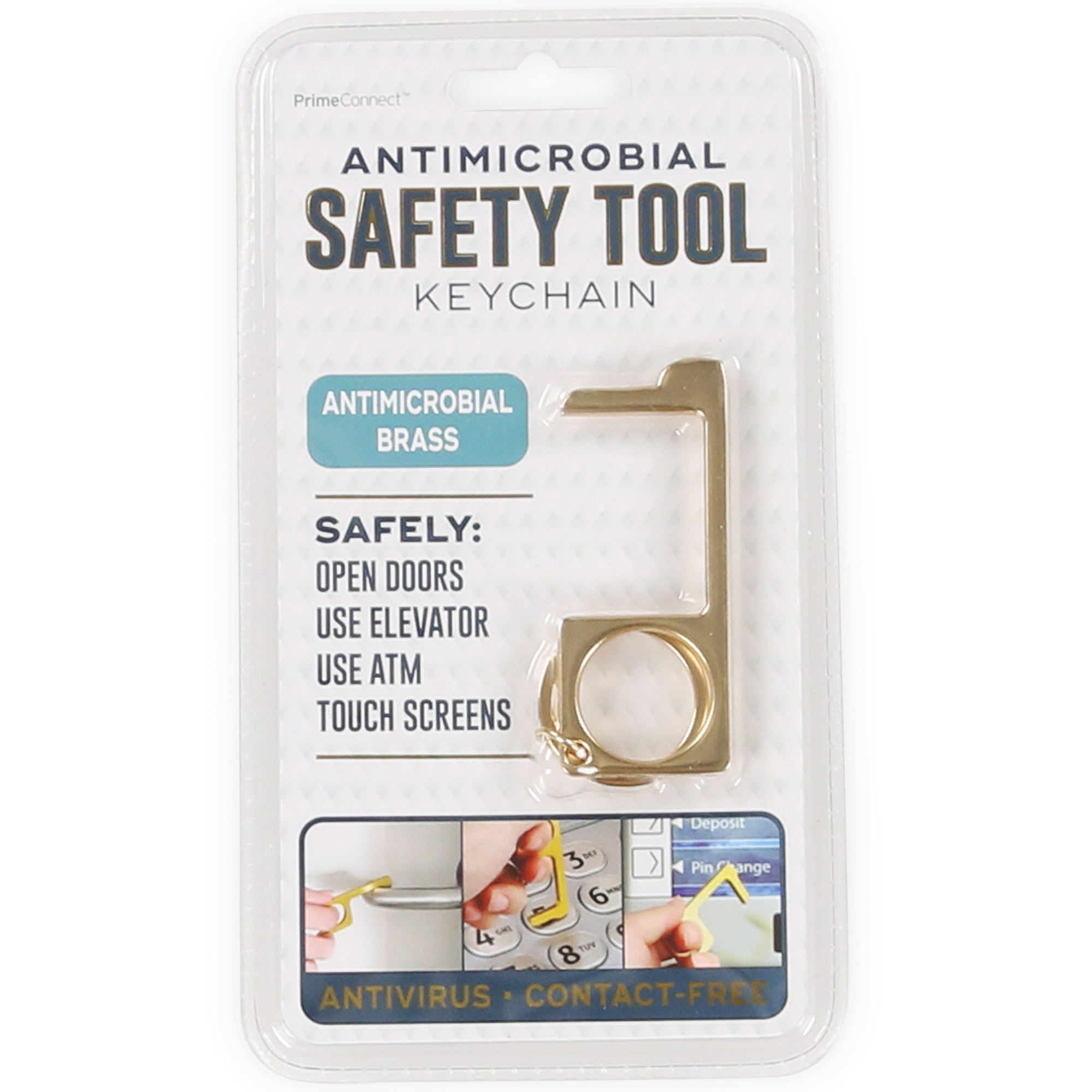 Anti-Microbial Brass No-Touch Safety Tool Keychain