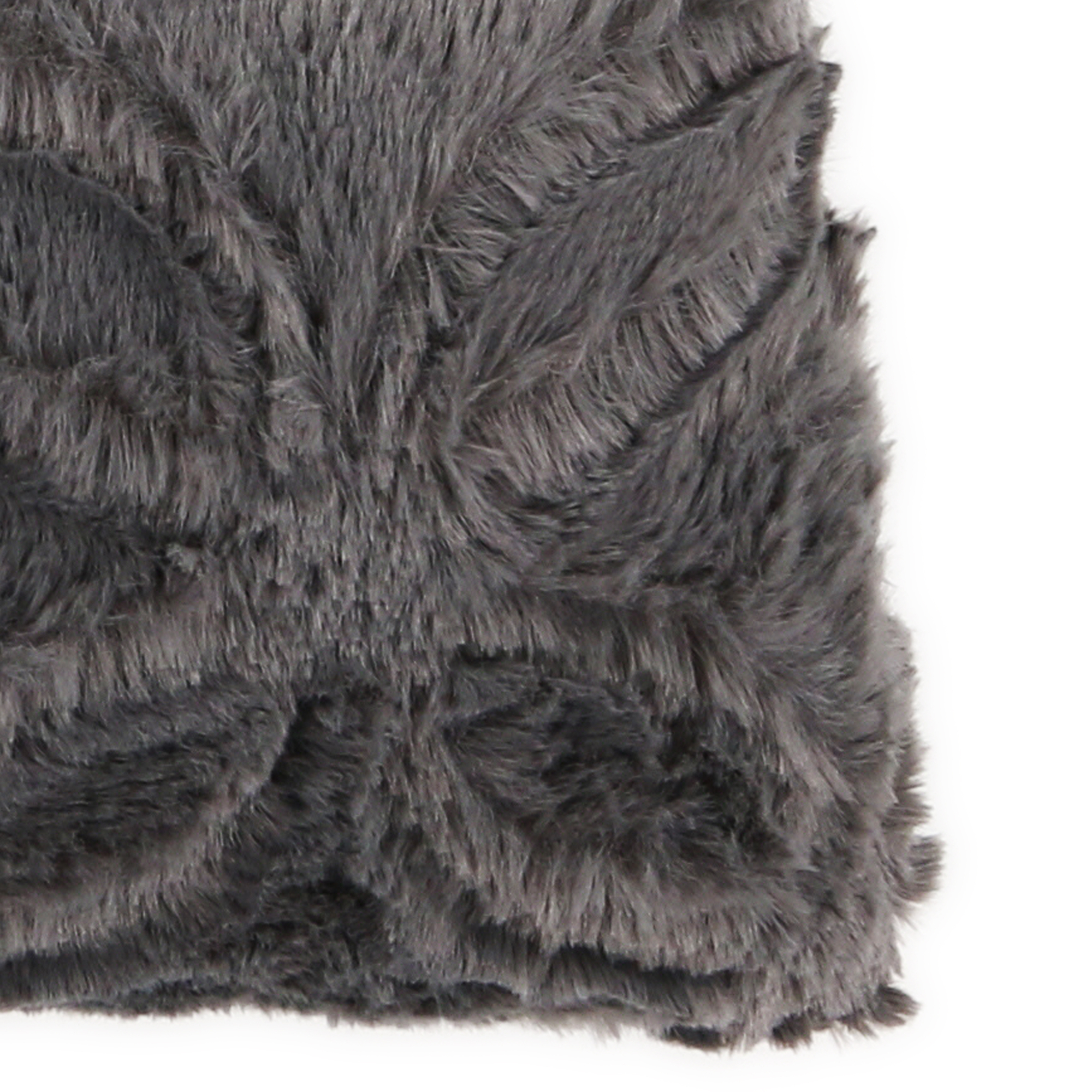 Luxe Collection Textured Faux Fur Pillow 16in - Charcoal Gray