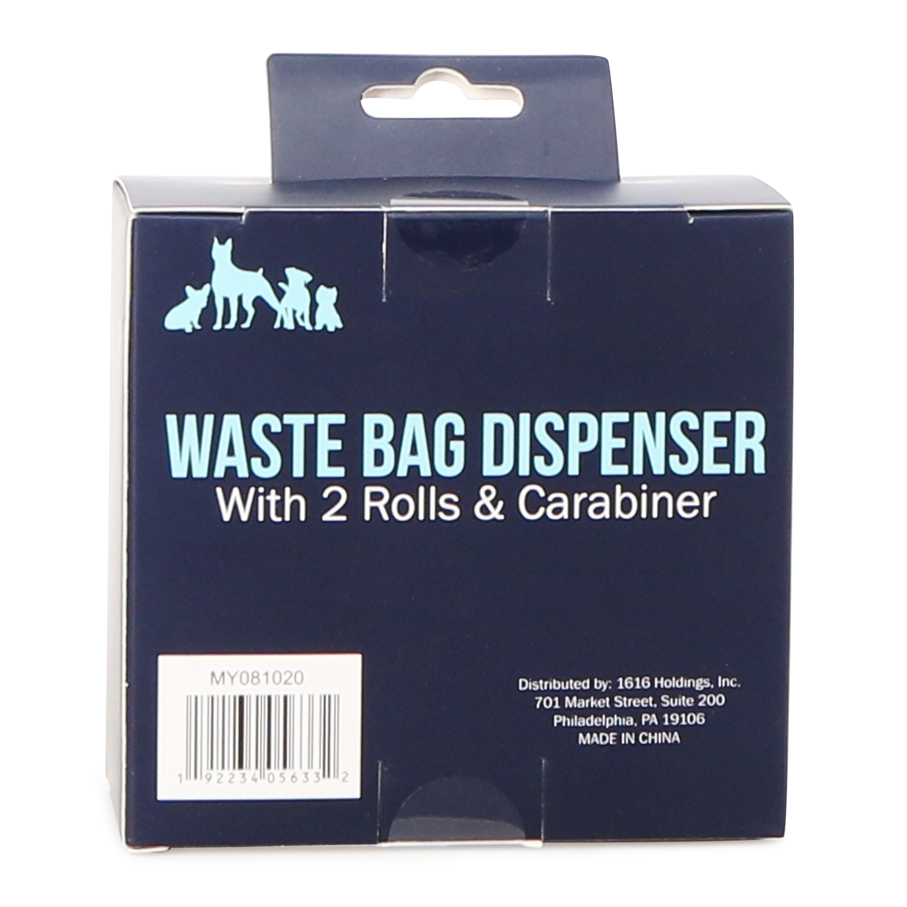Pet Waste Bag Dispenser W/ 2 Rolls & Carabiner