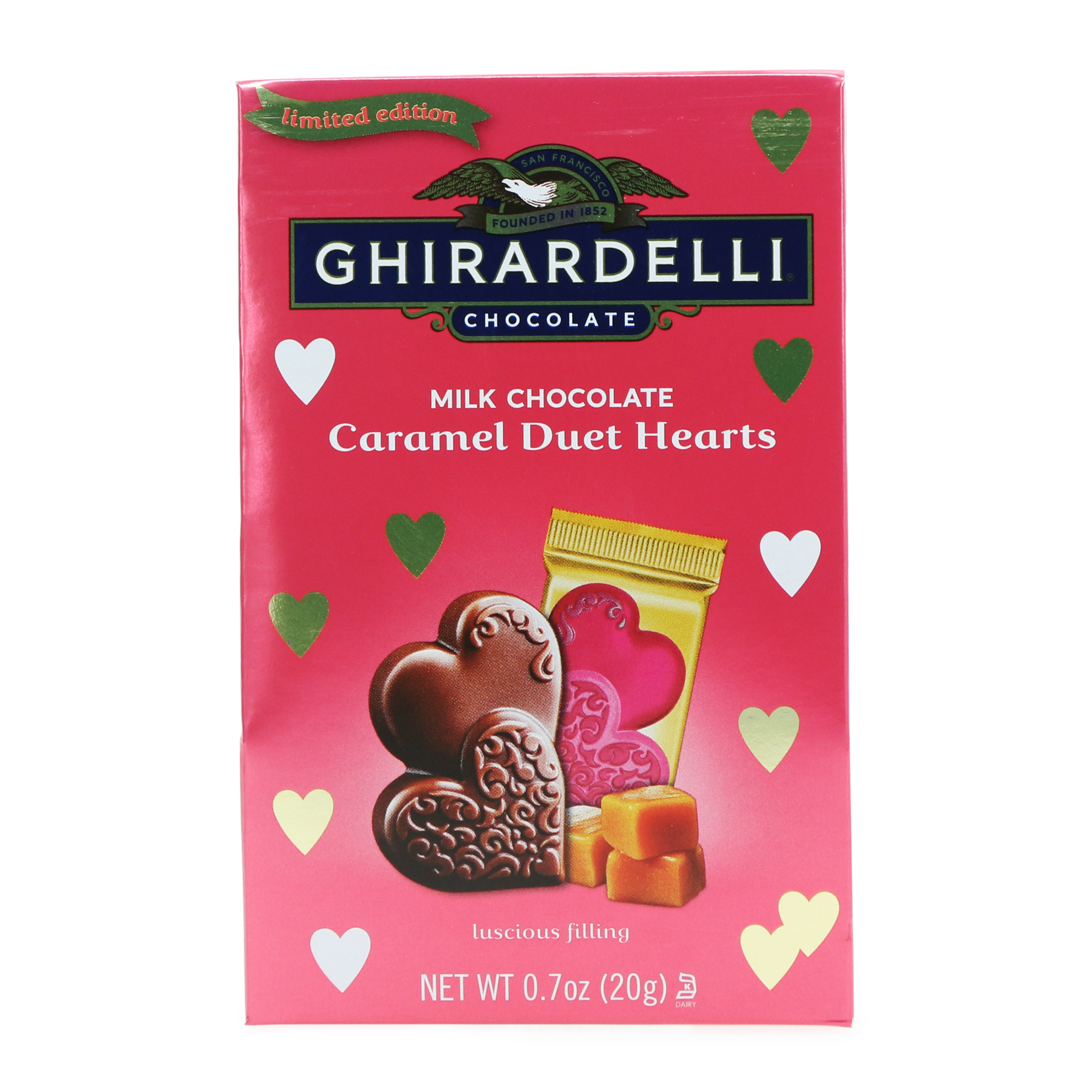 ghiradelli® milk chocolate caramel duet hearts 0.7oz