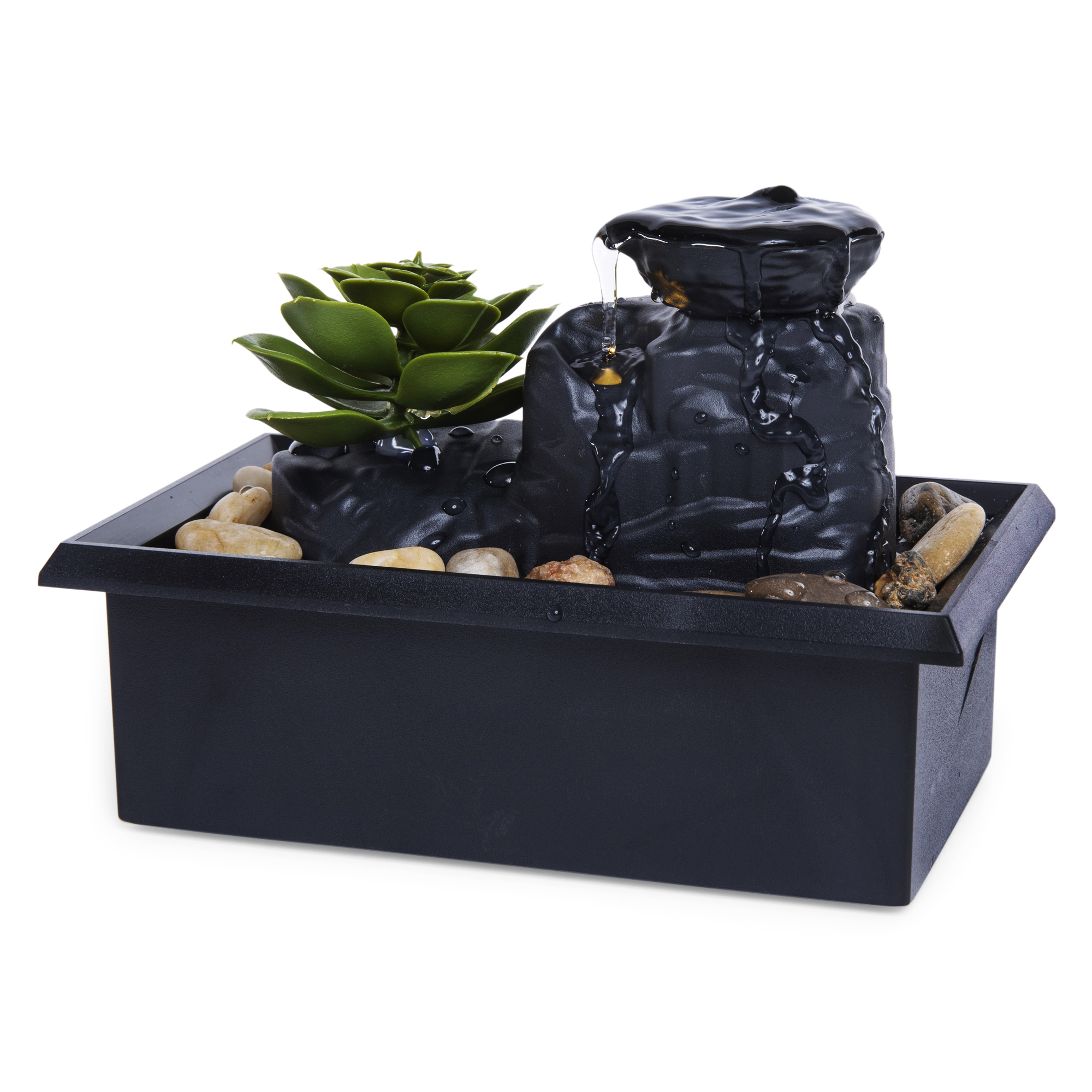 Faux Succulent Fountain W/ Led Lights 7.5in
