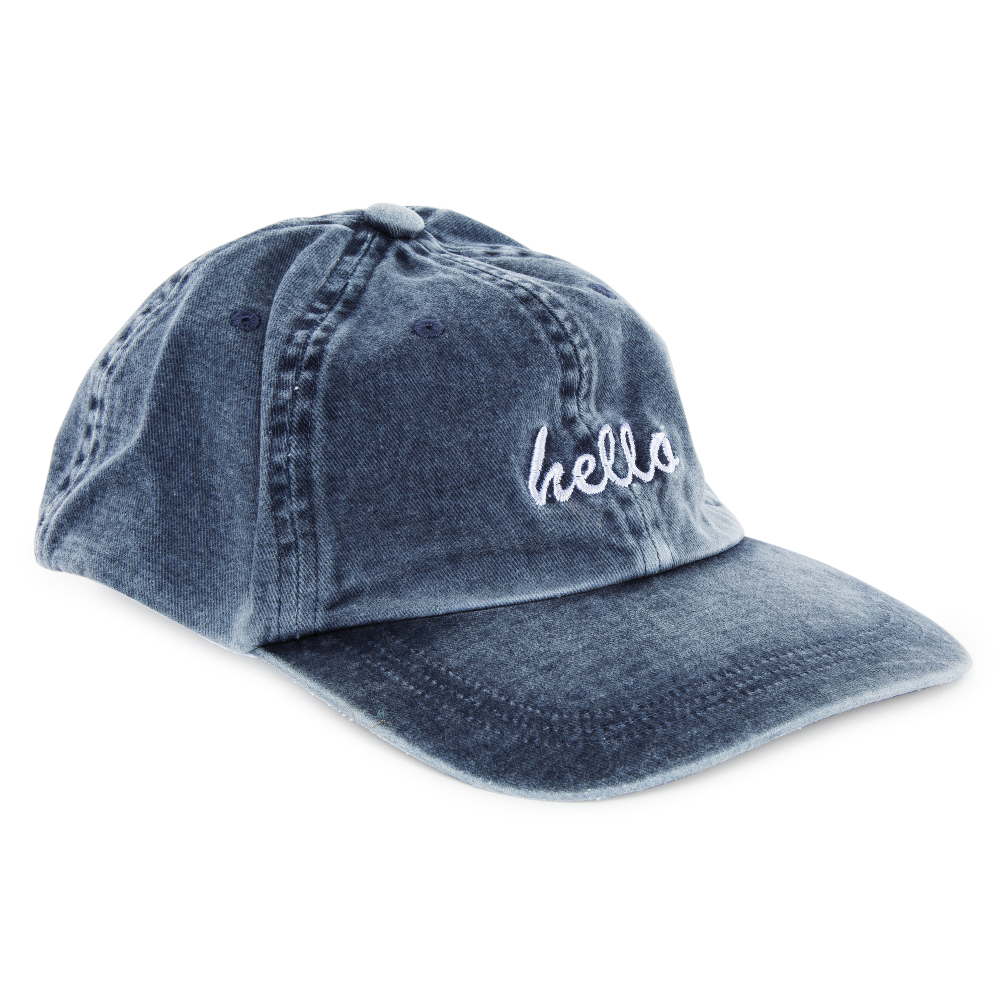 Juniors 'Hello' Washed Denim Baseball Cap