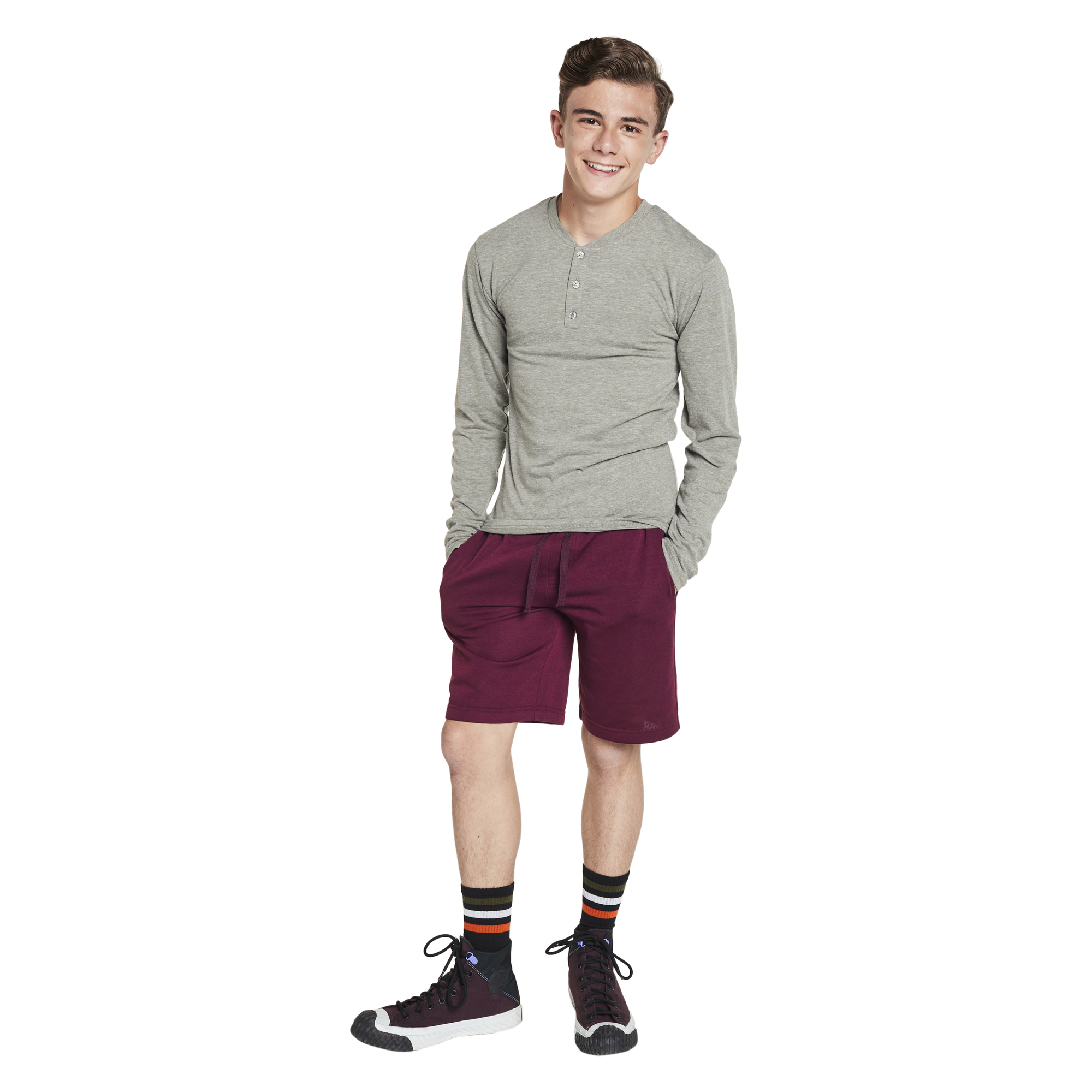 Young Men's Long Sleeve Henley Tee - Olive Green