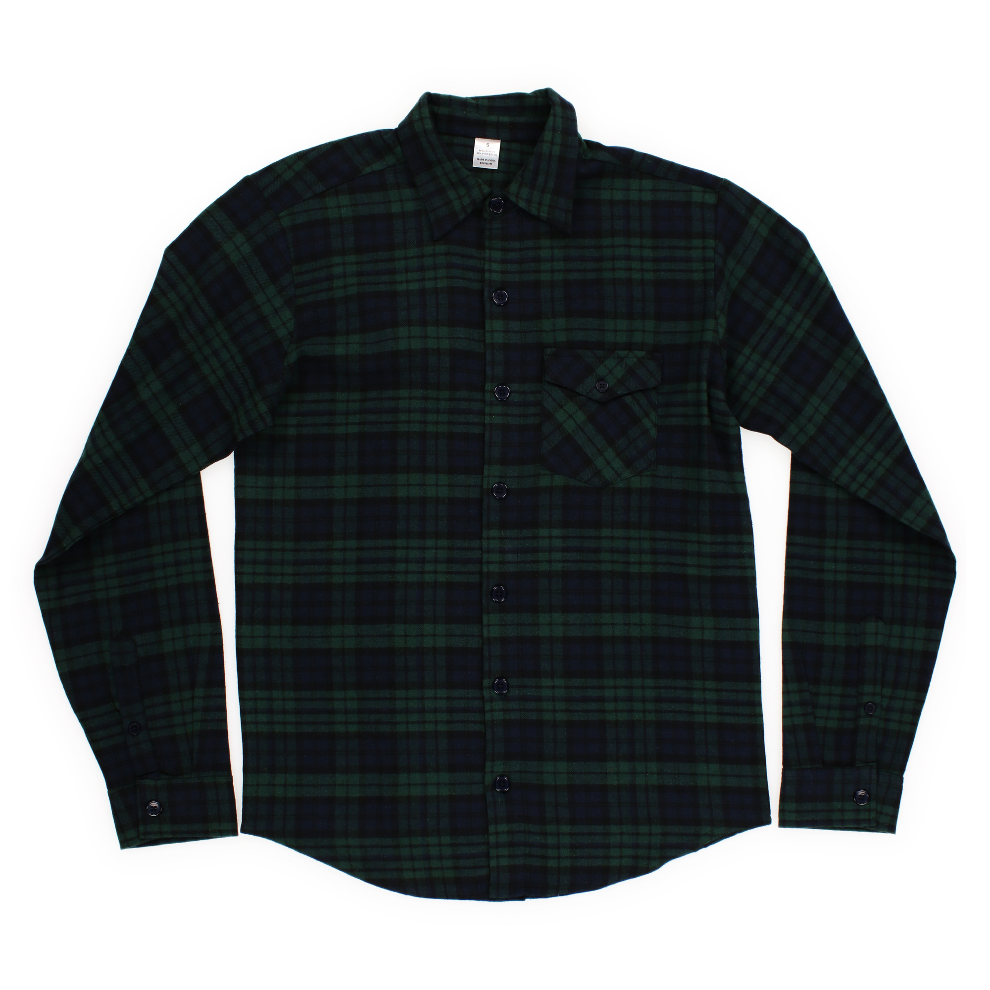 Young Men's Button-Down Flannel Shirt - Green & Navy Plaid