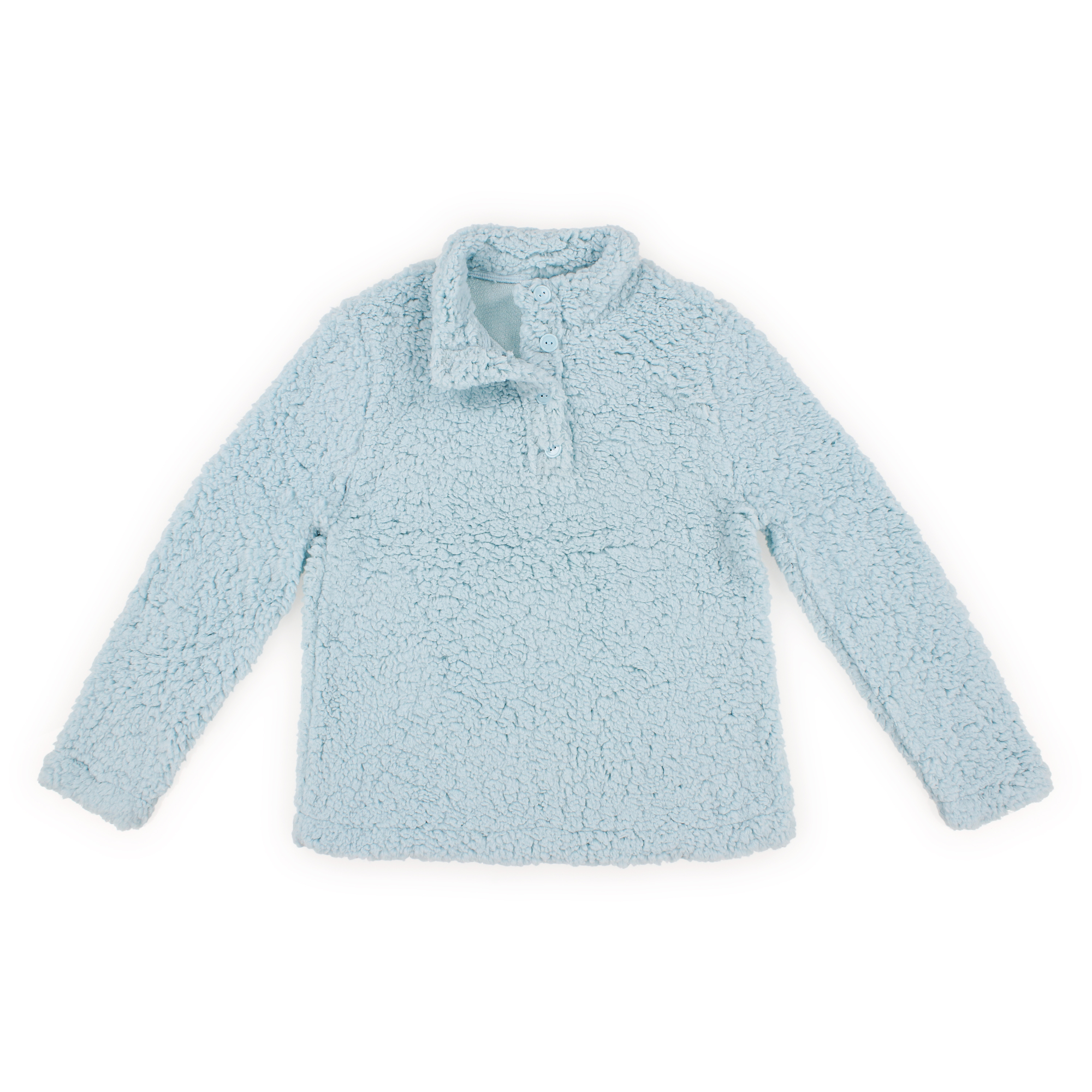 juniors fuzzy sherpa fleece pullover top - light blue