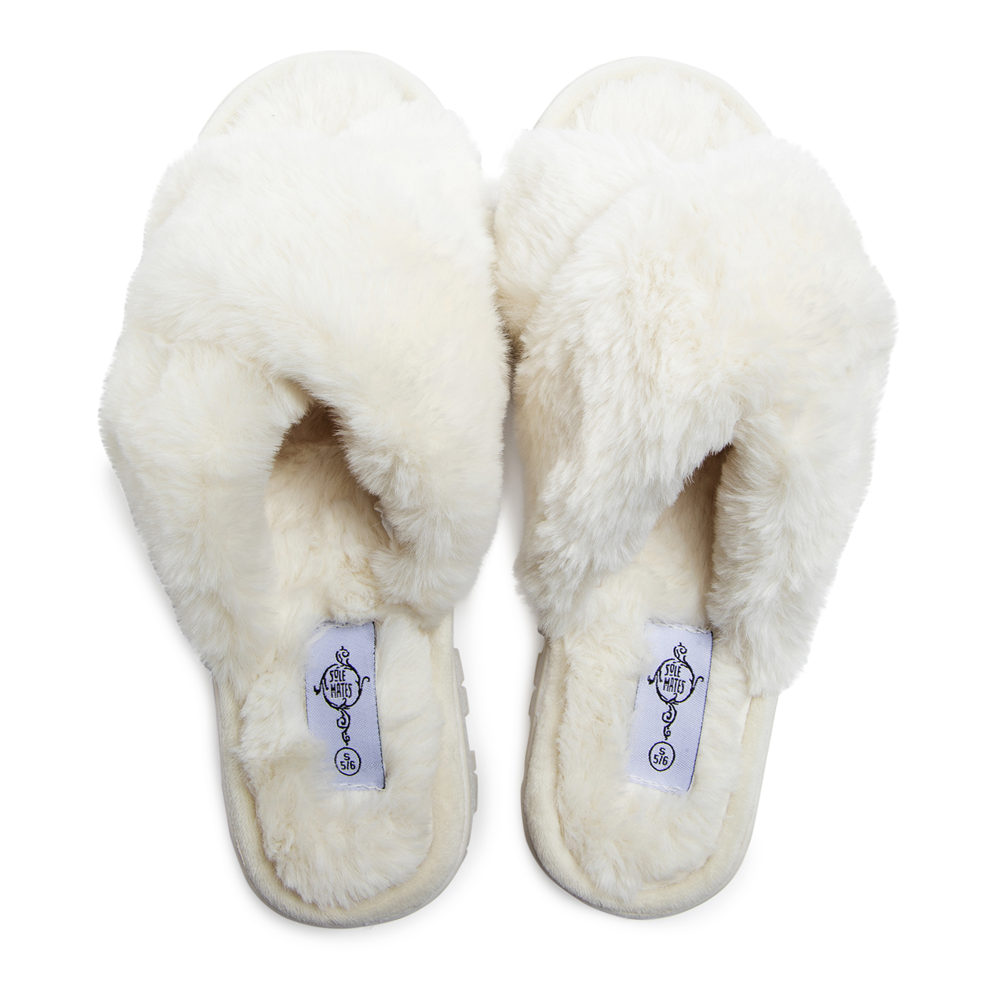 ladies ivory faux fur slide sandals
