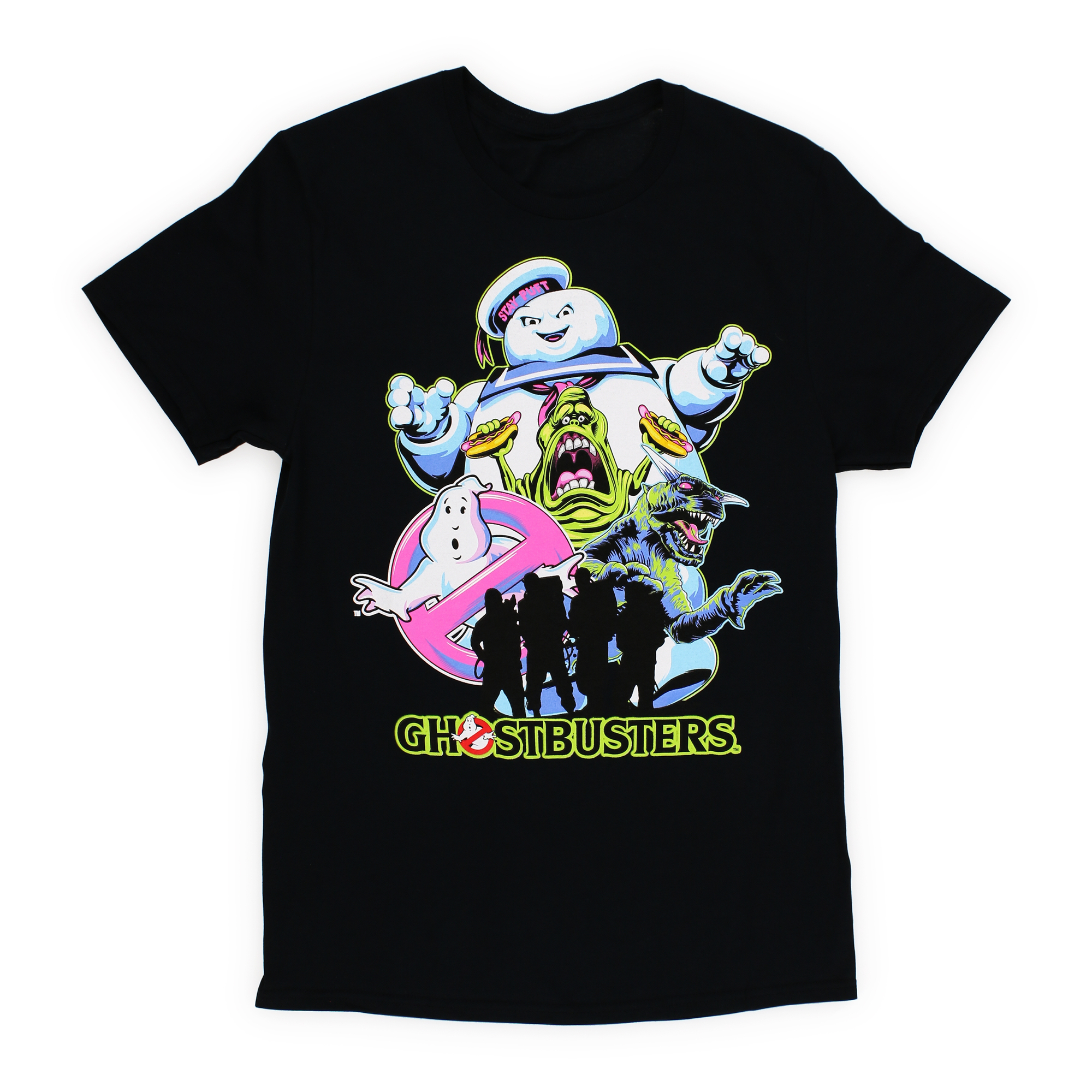 neon retro ghostbusters graphic tee
