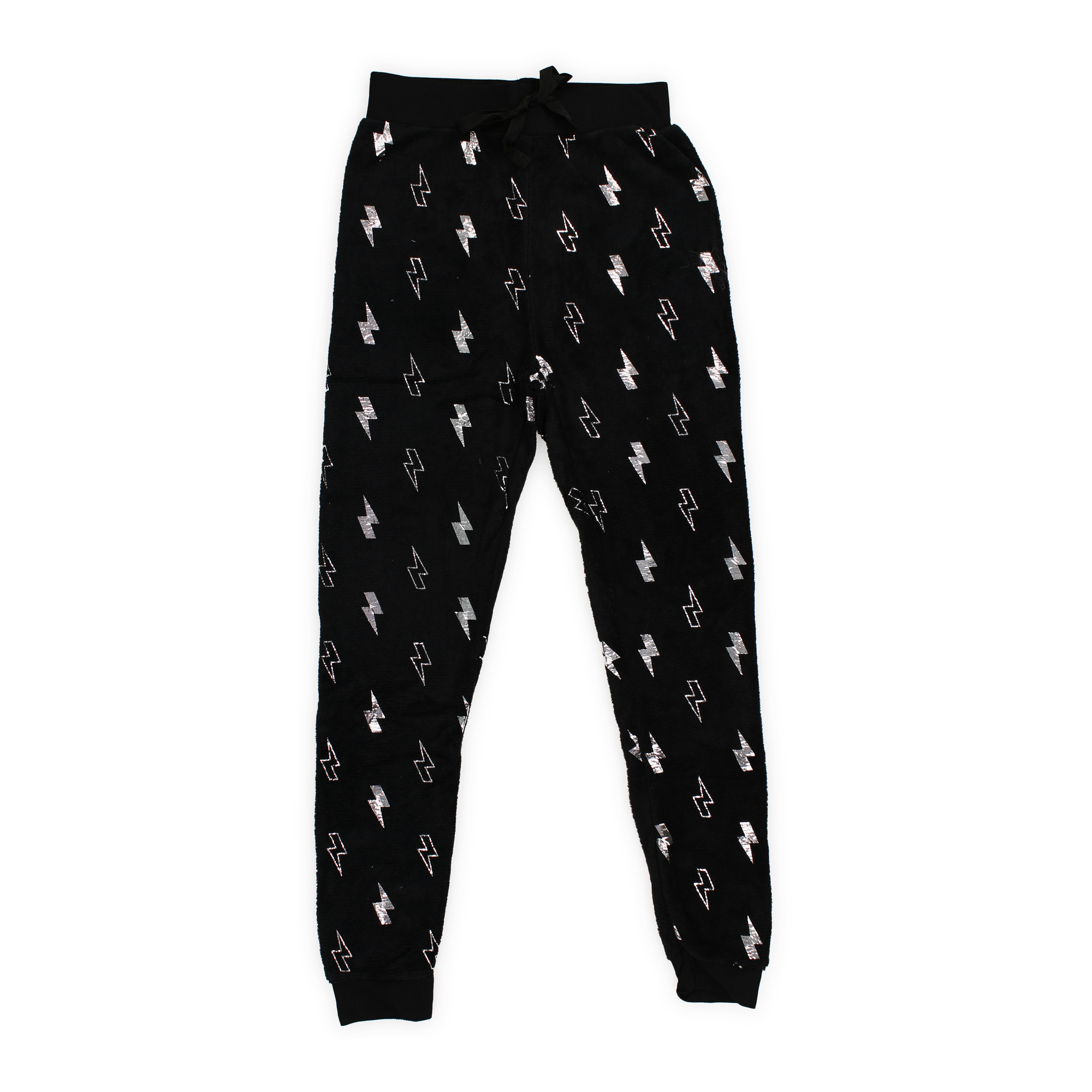 juniors plush black joggers w/ metallic lightning