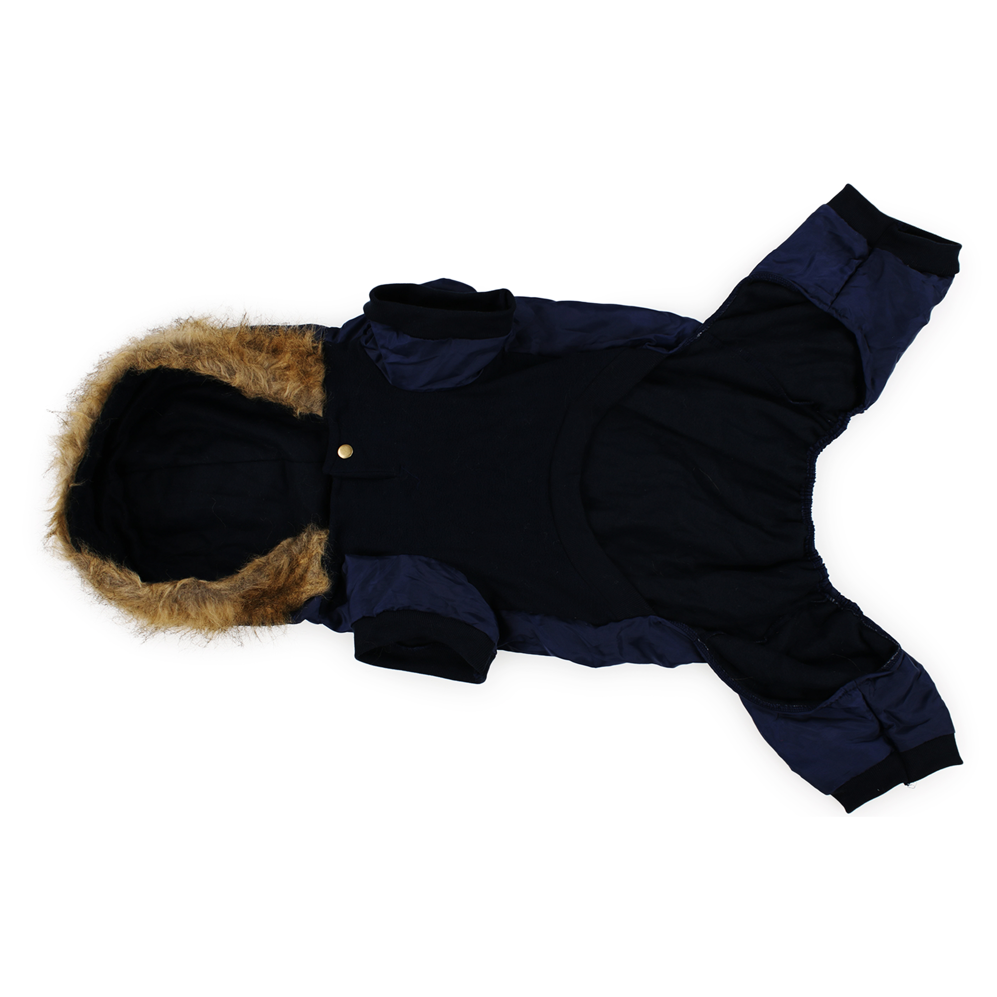 pet snowsuit with faux fur trim hood
