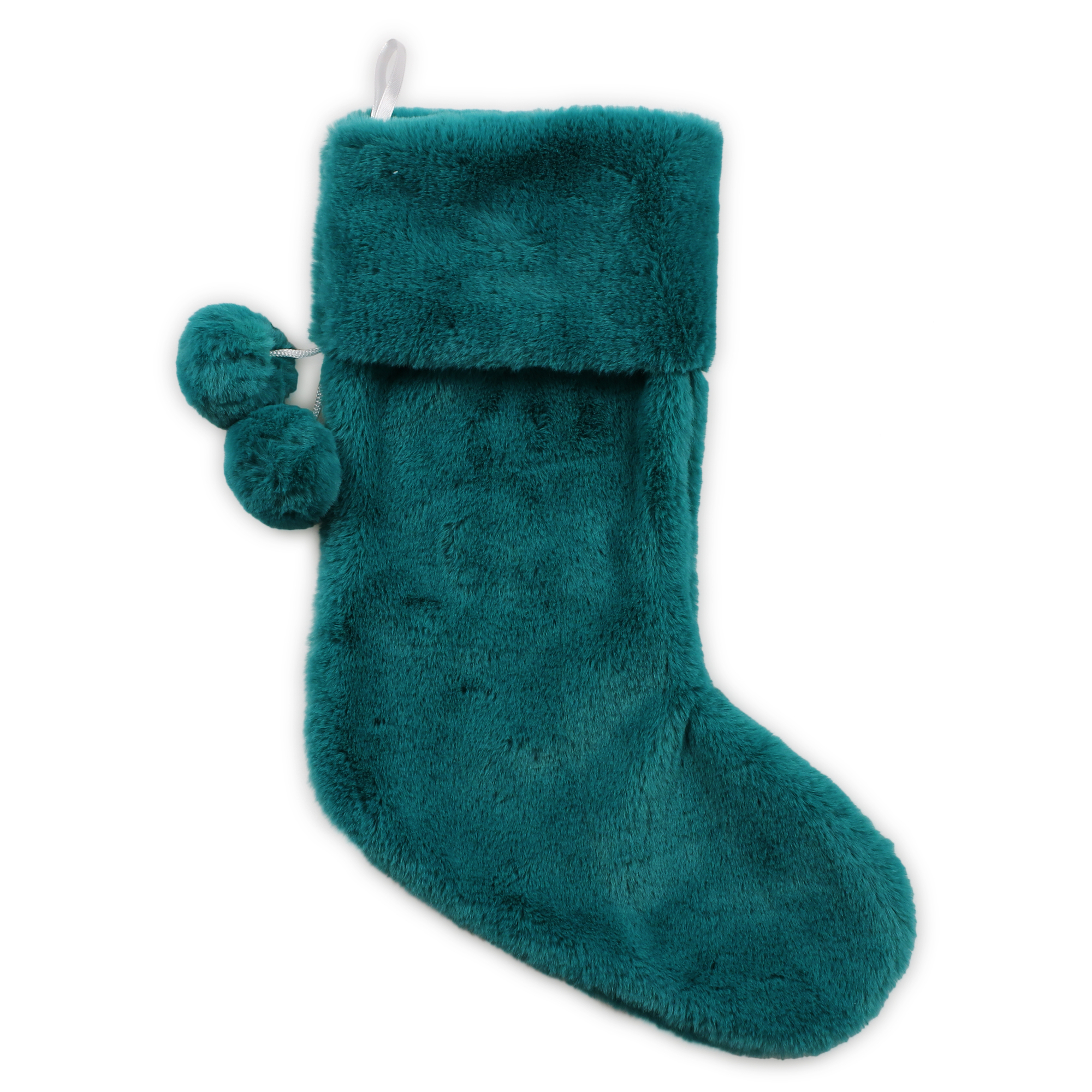 holiday stocking 20in - teal faux fur