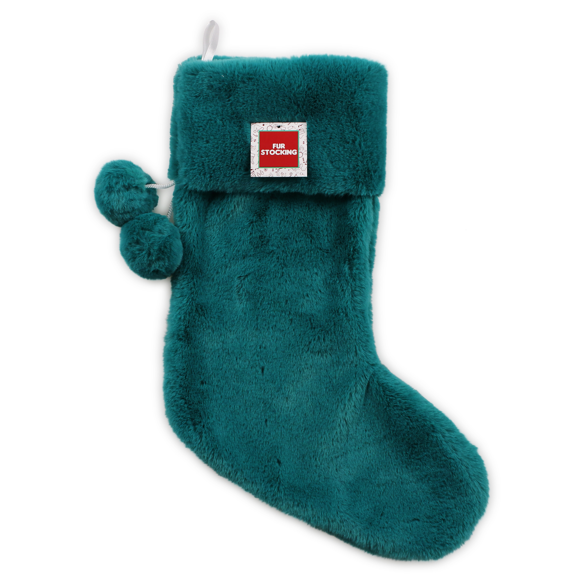 holiday stocking 20in - teal faux fur