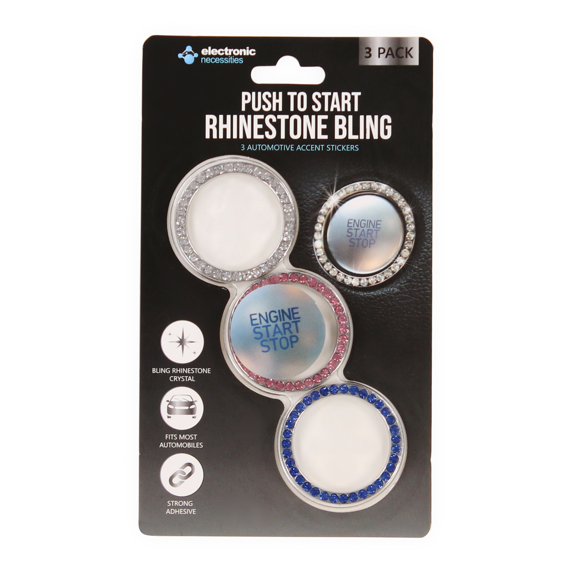 push to start rhinestone bling car 3-pack accent stickers
