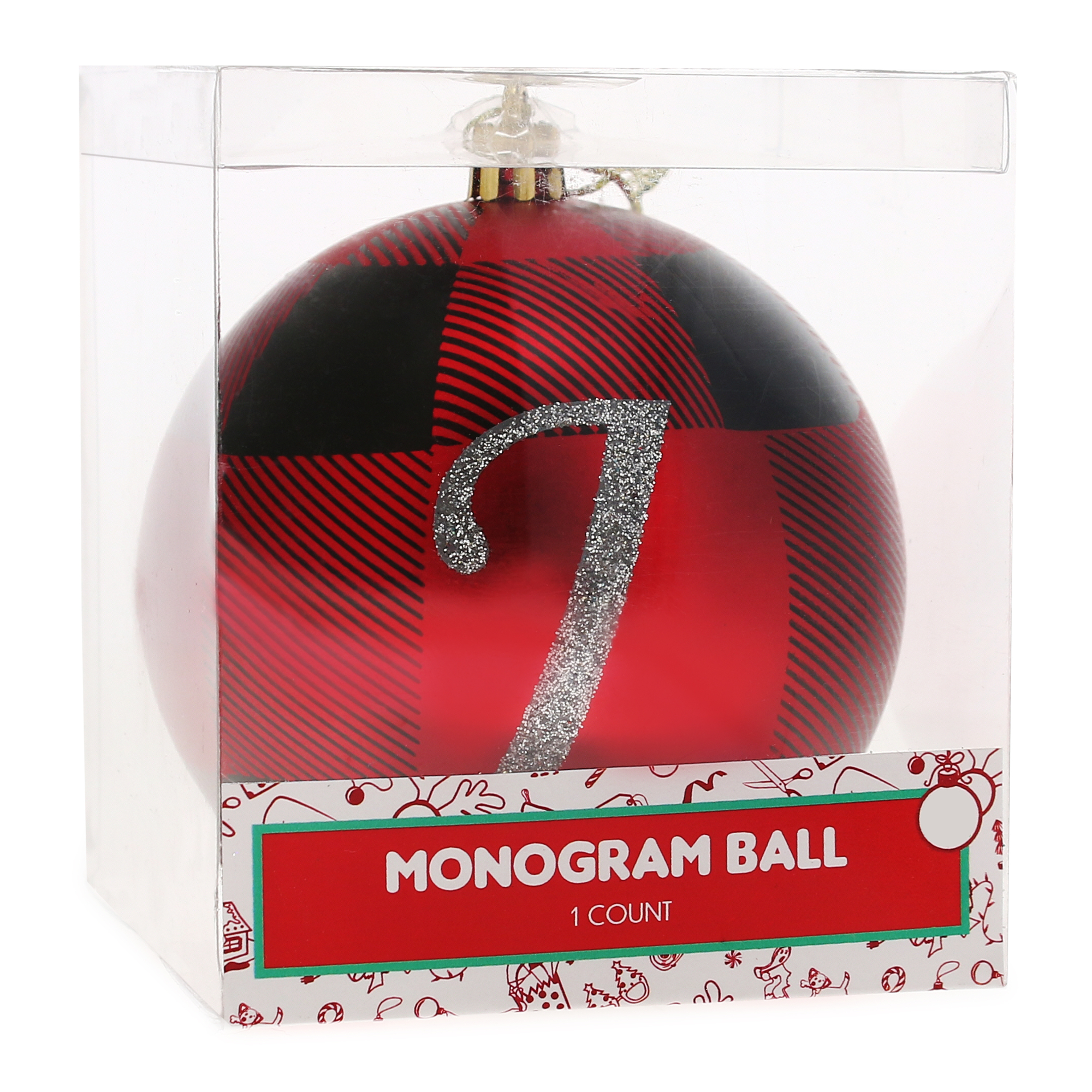 monogram plaid holday ball ornament - J