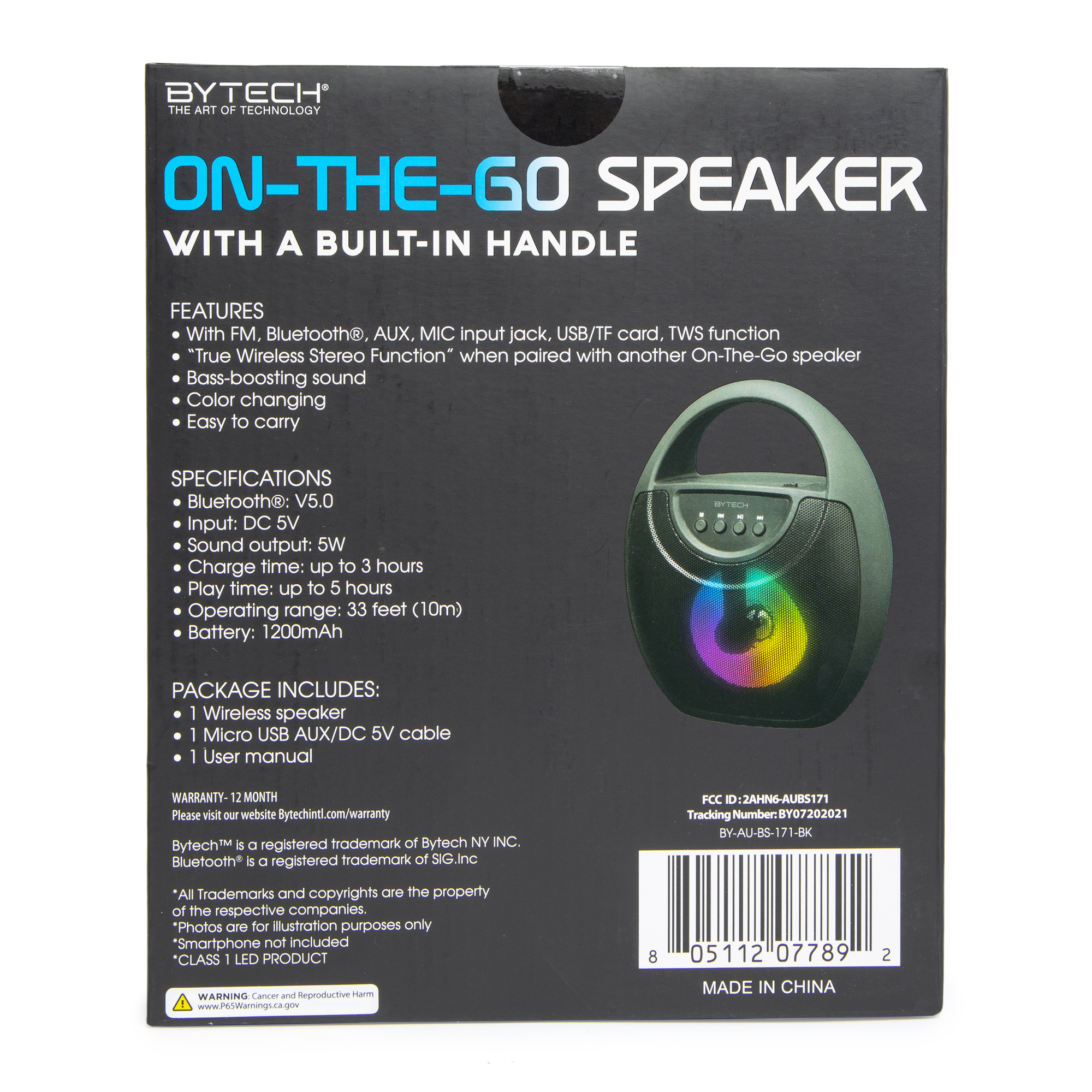 top handle portable speaker w/ FM radio, mic, LED lights