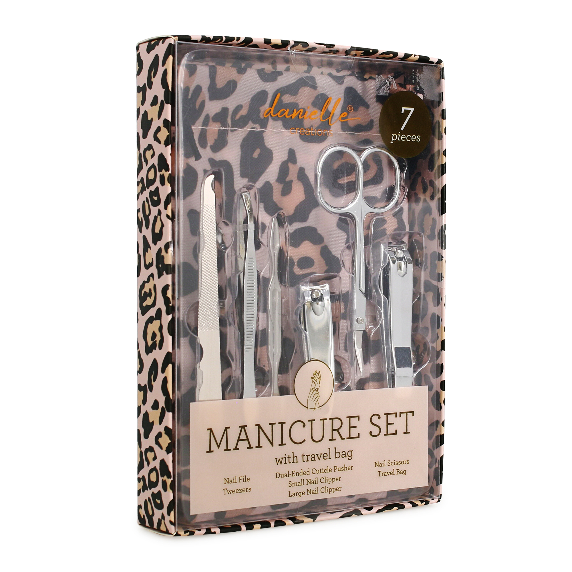 manicure set with travel bag - pink leopard