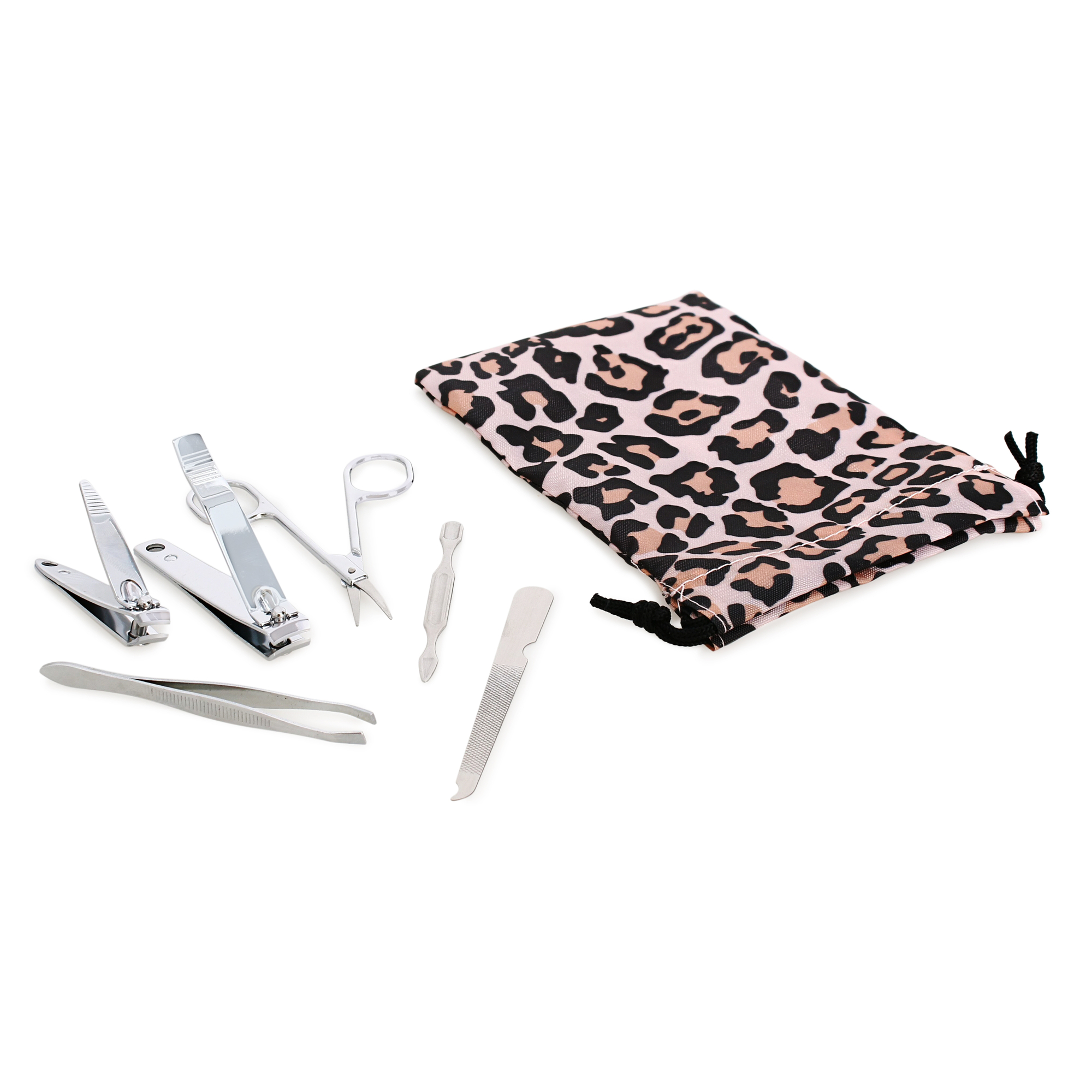 manicure set with travel bag - pink leopard