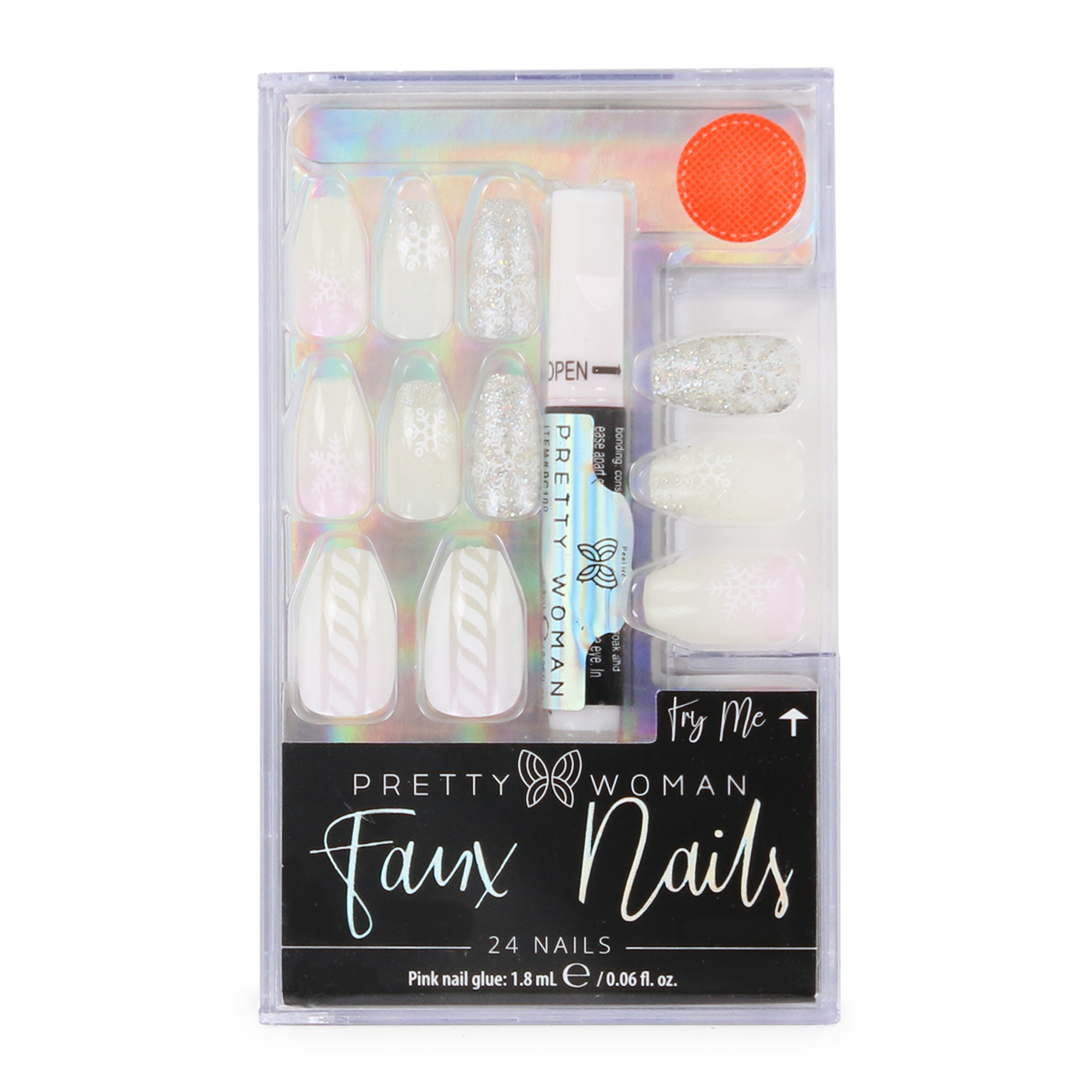 pretty woman faux nails set - white with snowflakes