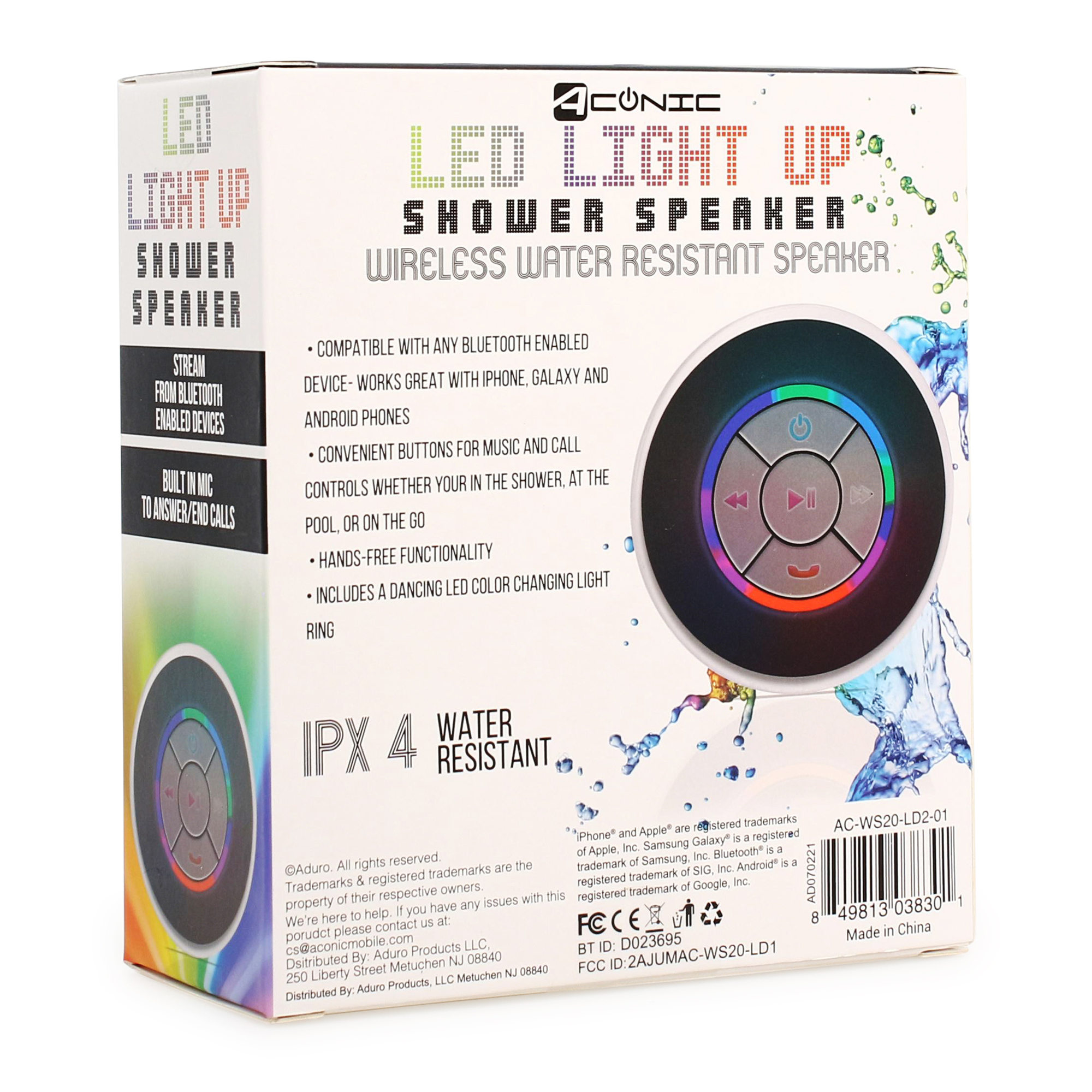 Five Below LED light up bluetooth shower speaker white