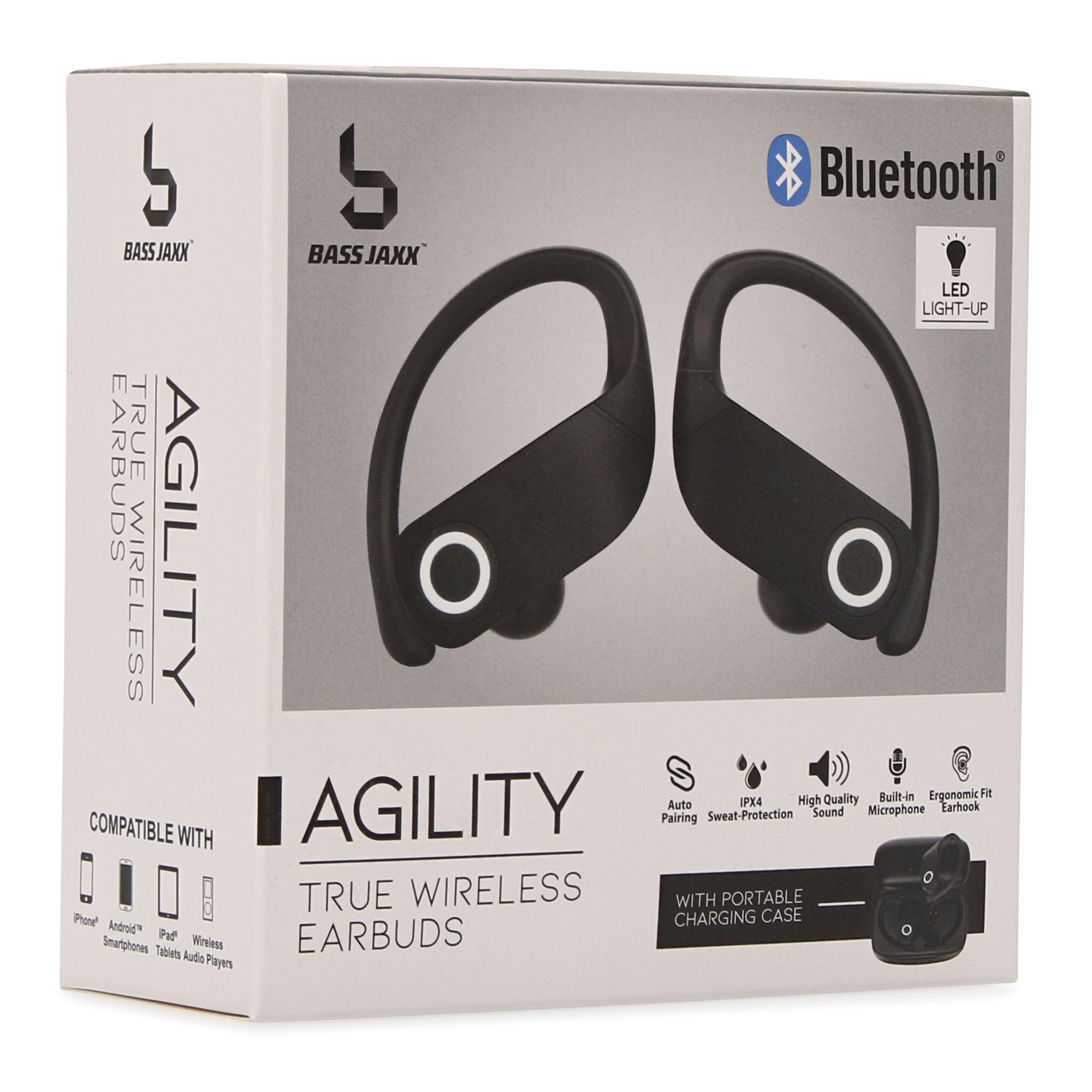 water-resistant bluetooth LED earbuds w/ mic