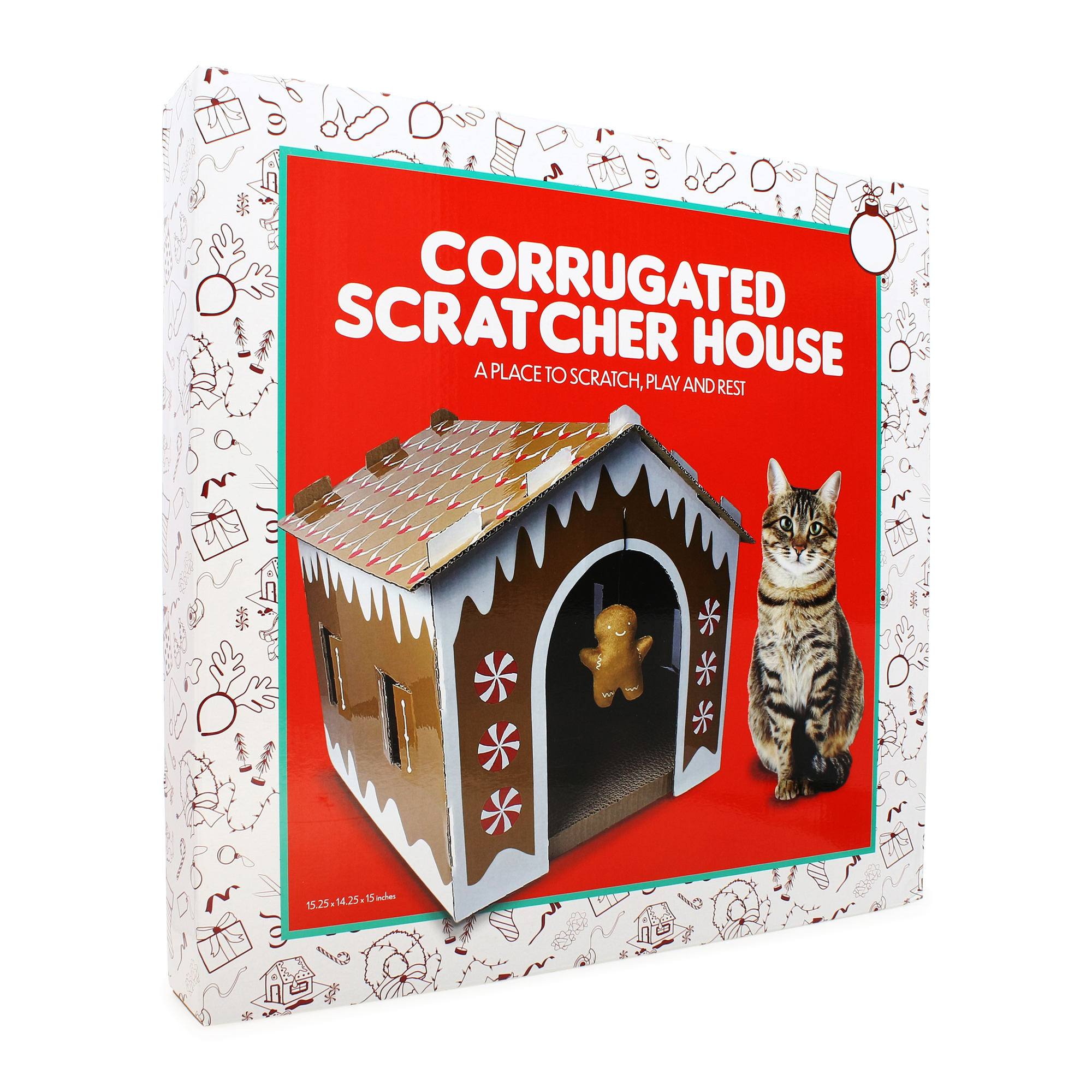 holiday gingerbread cat house cardboard cat scratcher 15.25in