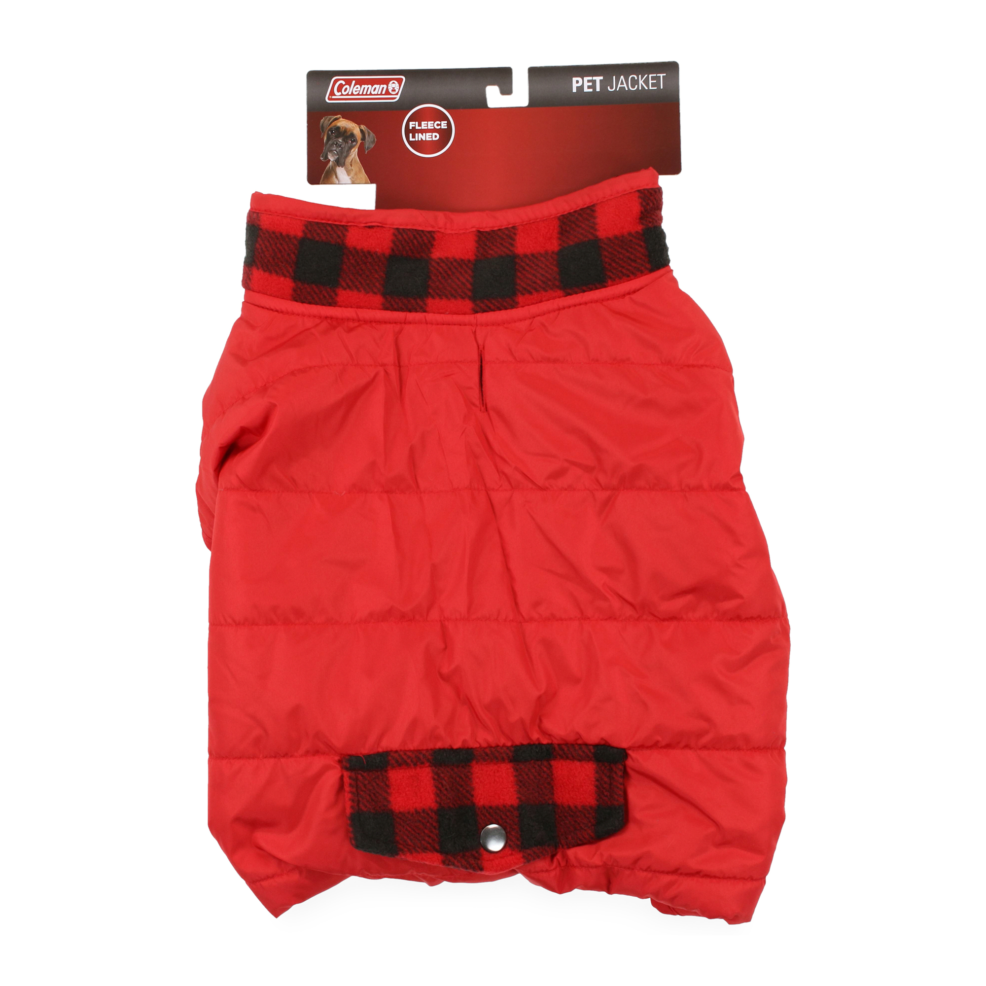 coleman® fleece-lined pet puffer jacket - red & plaid