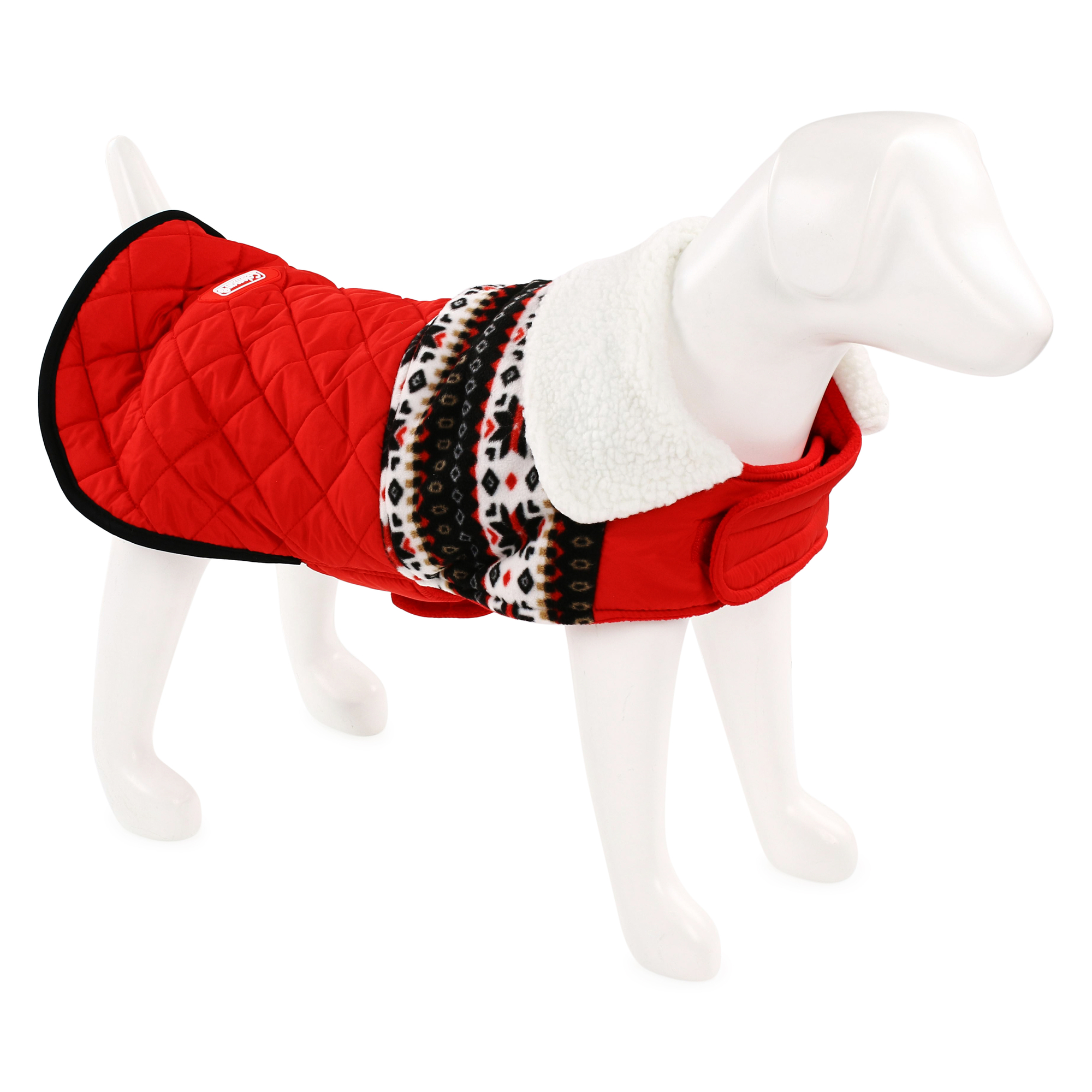 coleman® pet puffer jacket with hood - red fair isle