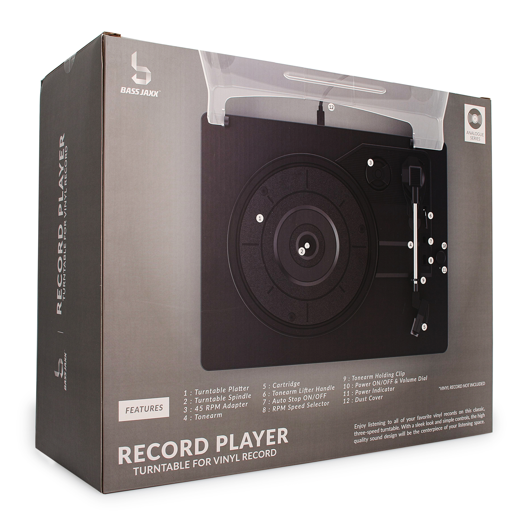 vinyl record player turntable with dual speakers