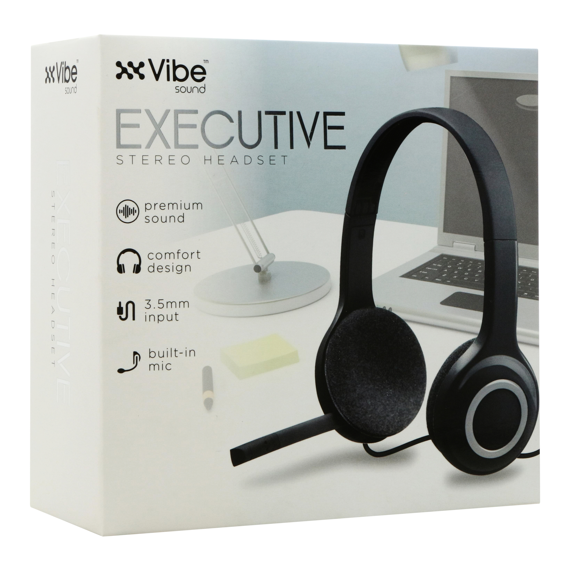 executive wired stereo headset with boom mic