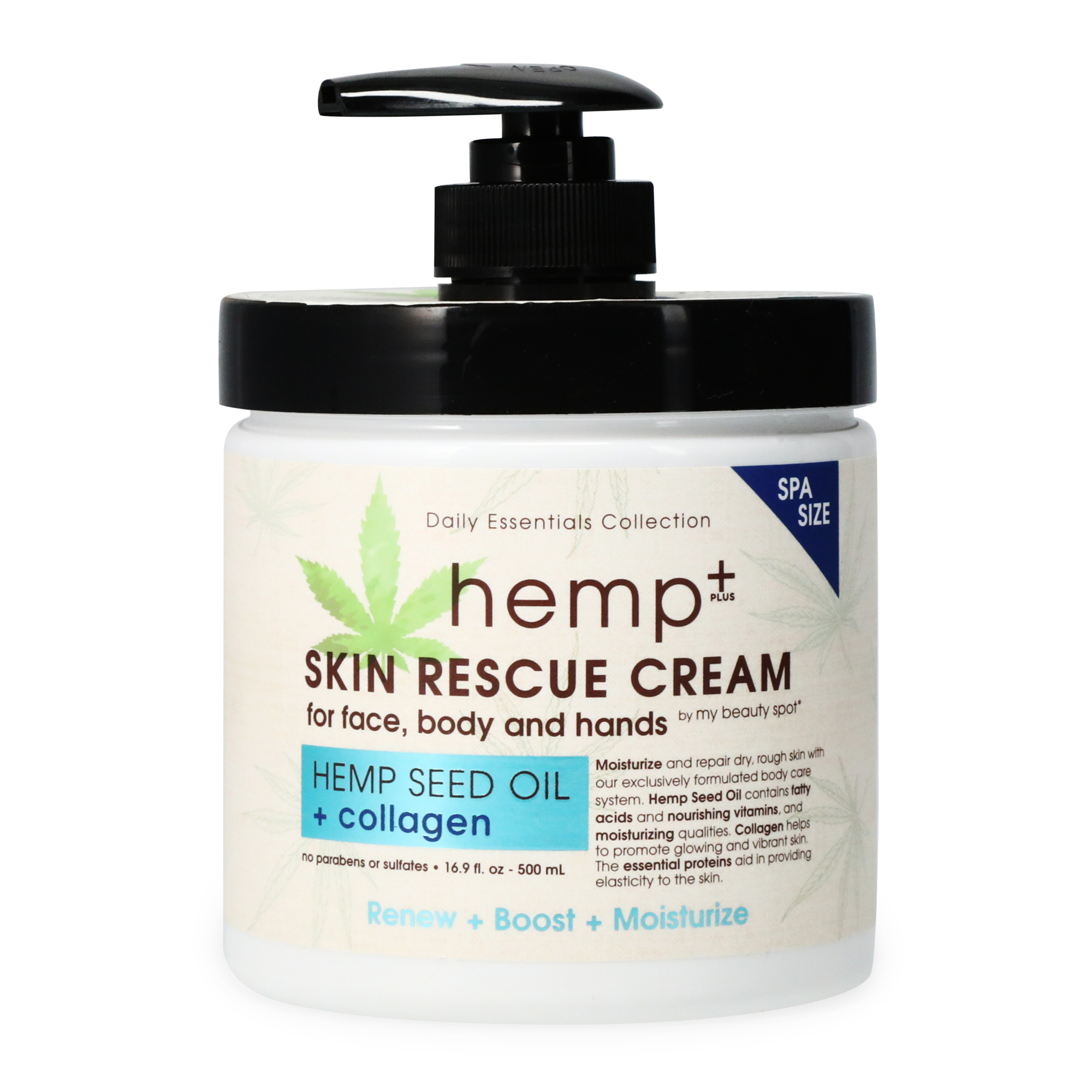 hemp+ skin rescue cream with hemp seed oil + collagen 16.9 fl.oz