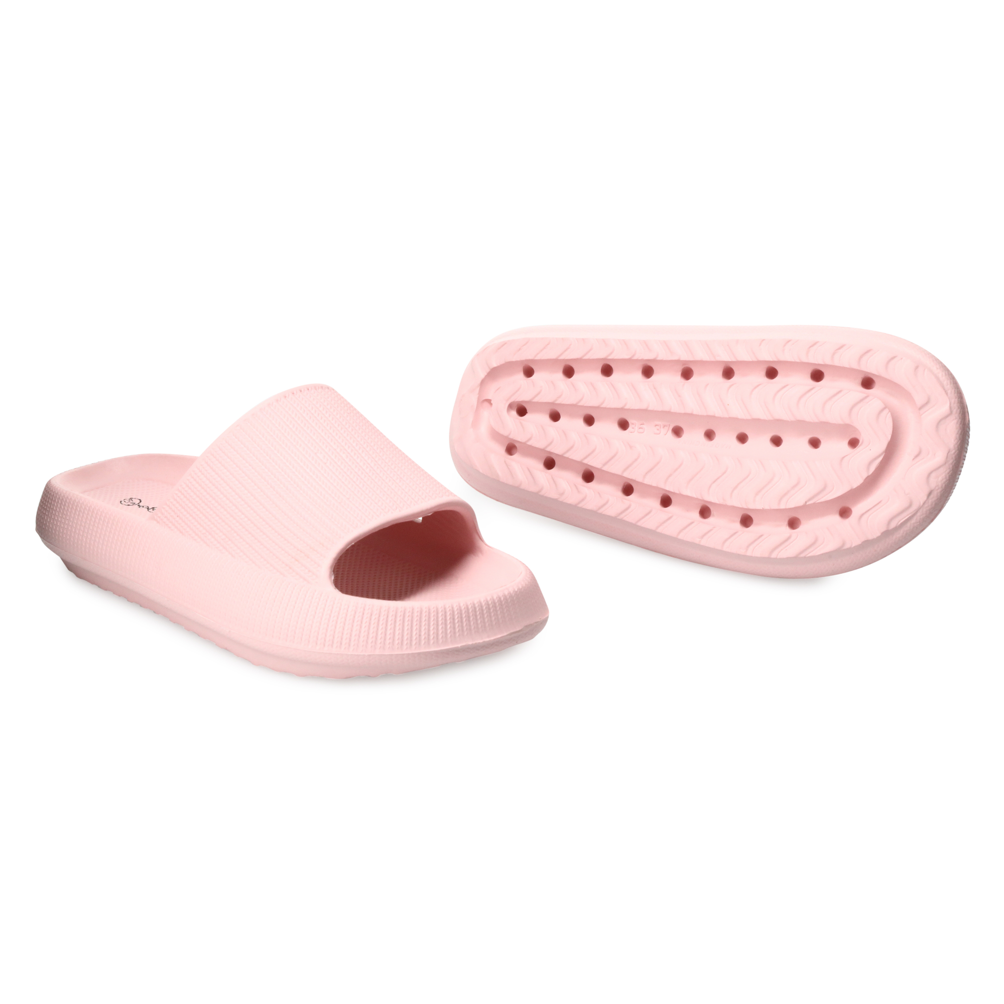 ladies pink puff slide sandals