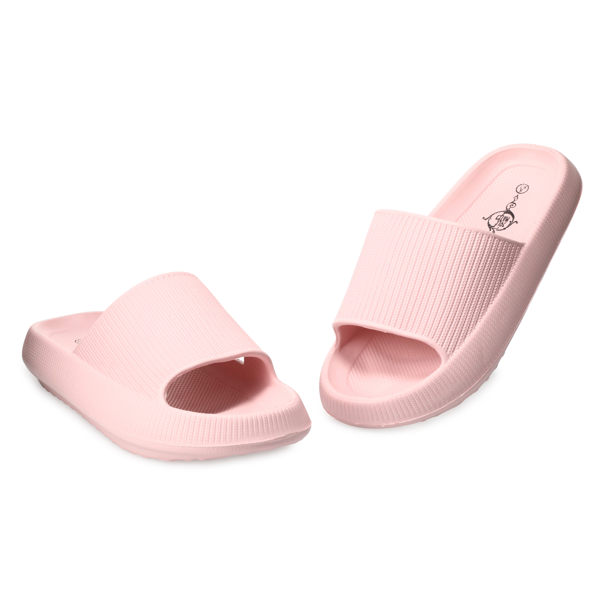 ladies pink puff slide sandals