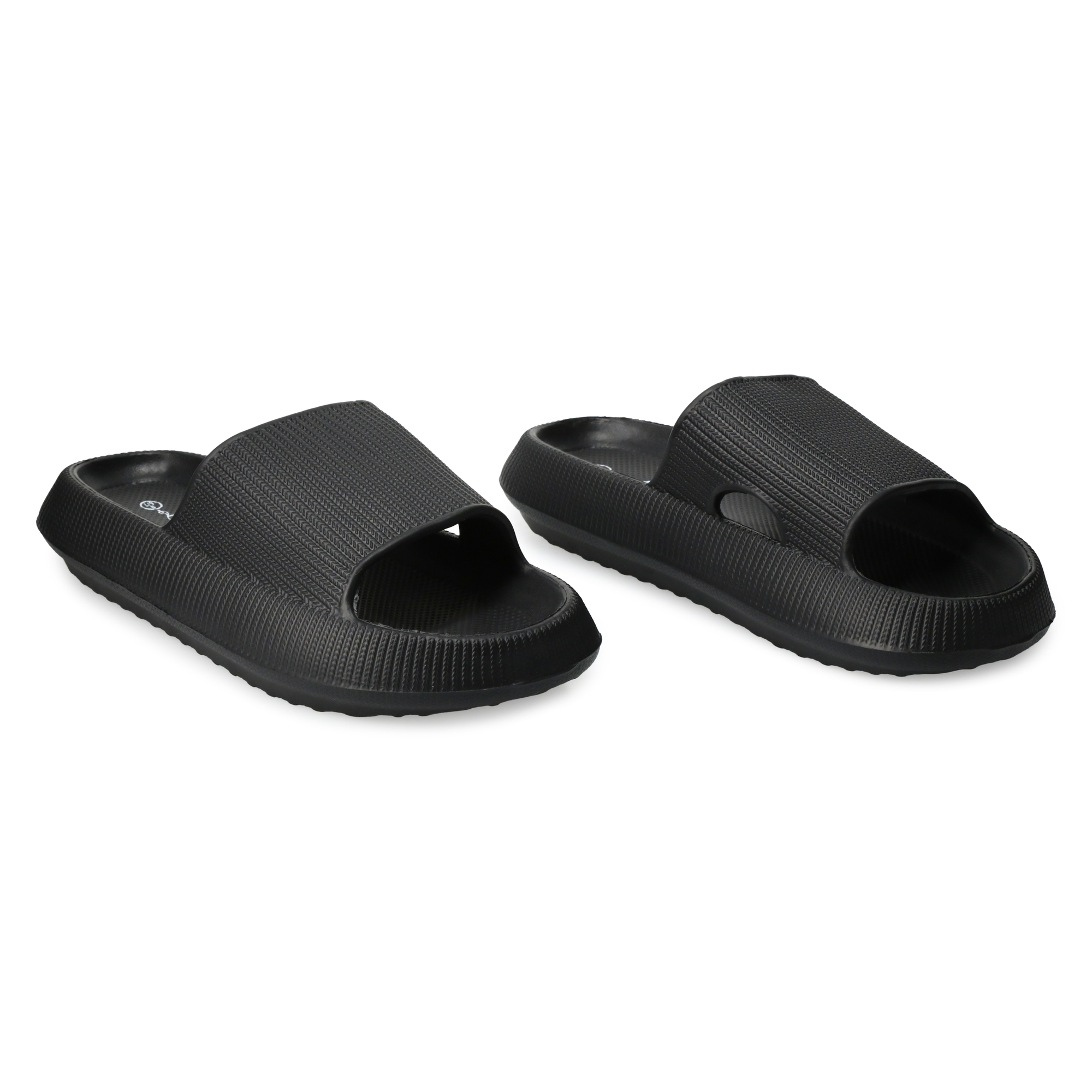 ladies black puff slide sandals