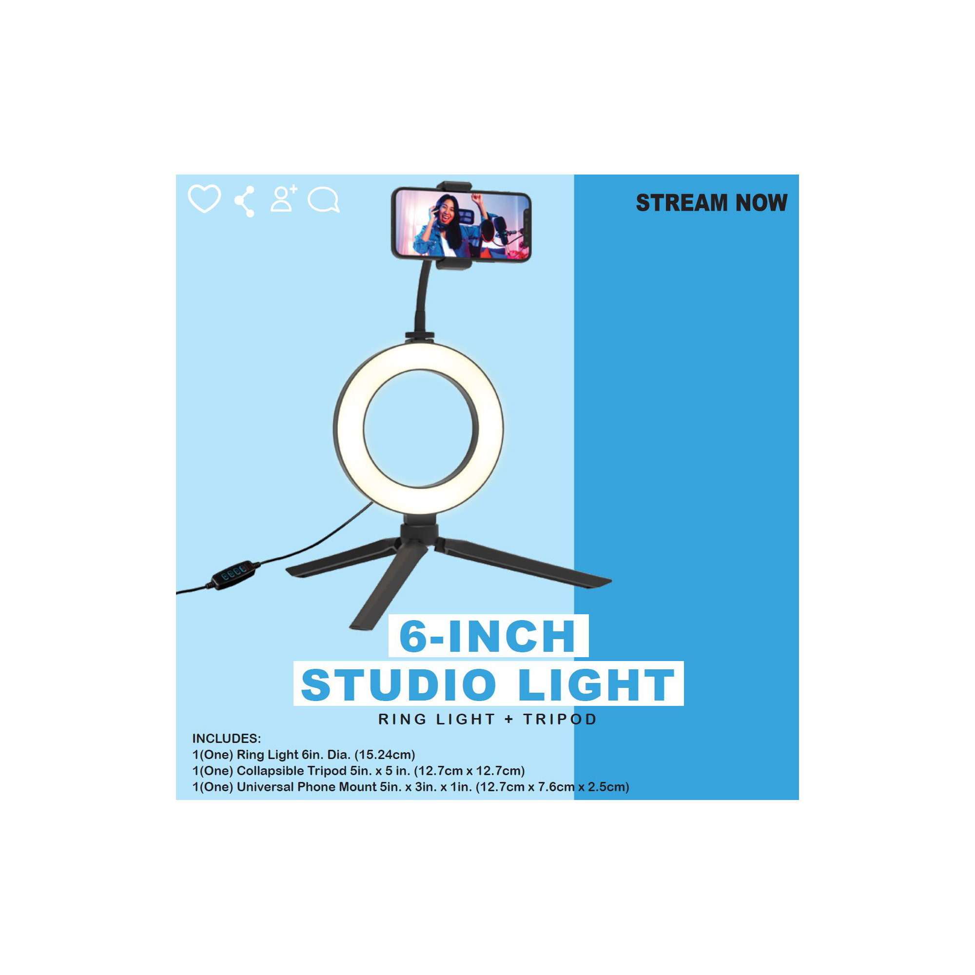 6in studio ring light + phone tripod