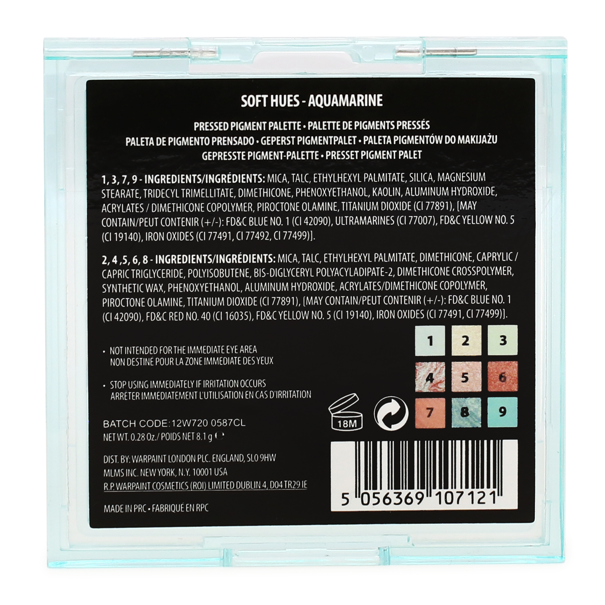 w7® soft hues aquamarine pressed pigment palette