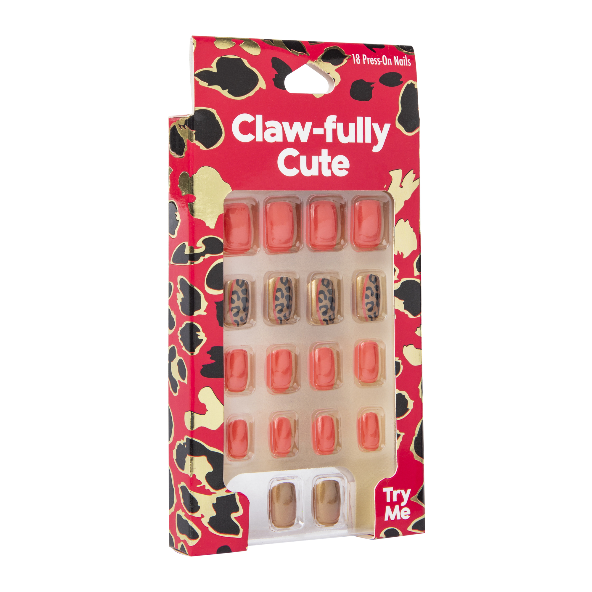 press-on nails, clawfully cute animal print 18-count