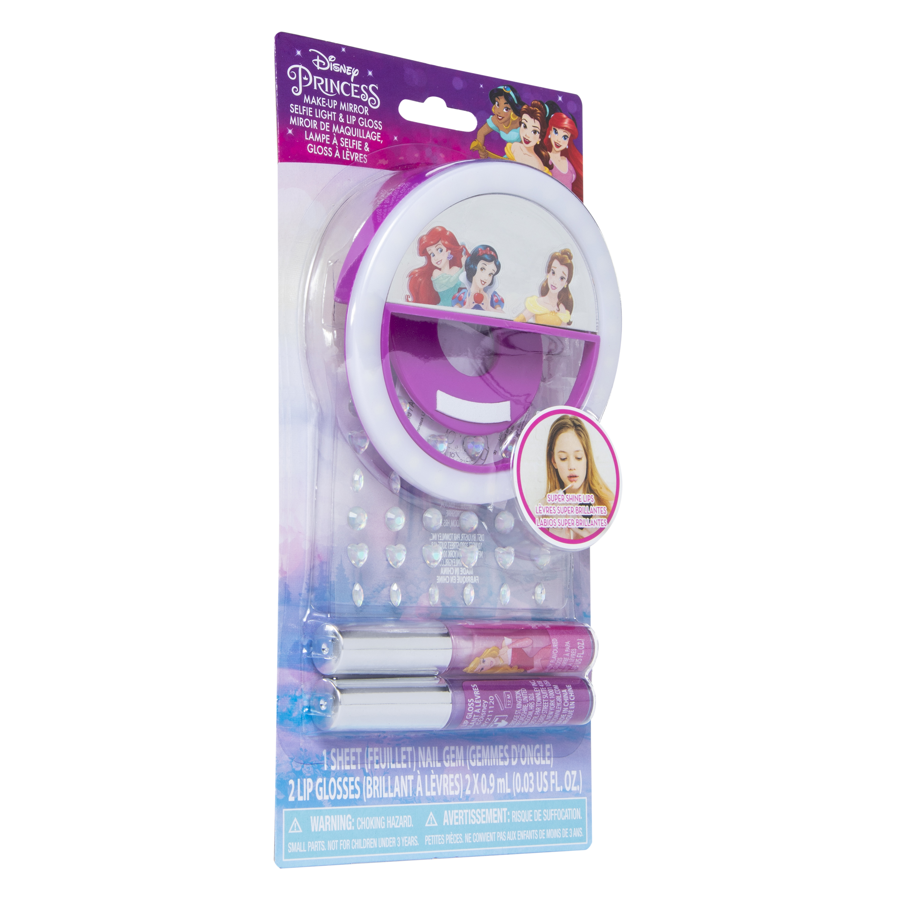 disney princess™ makeup mirror, selfie light & lip gloss set