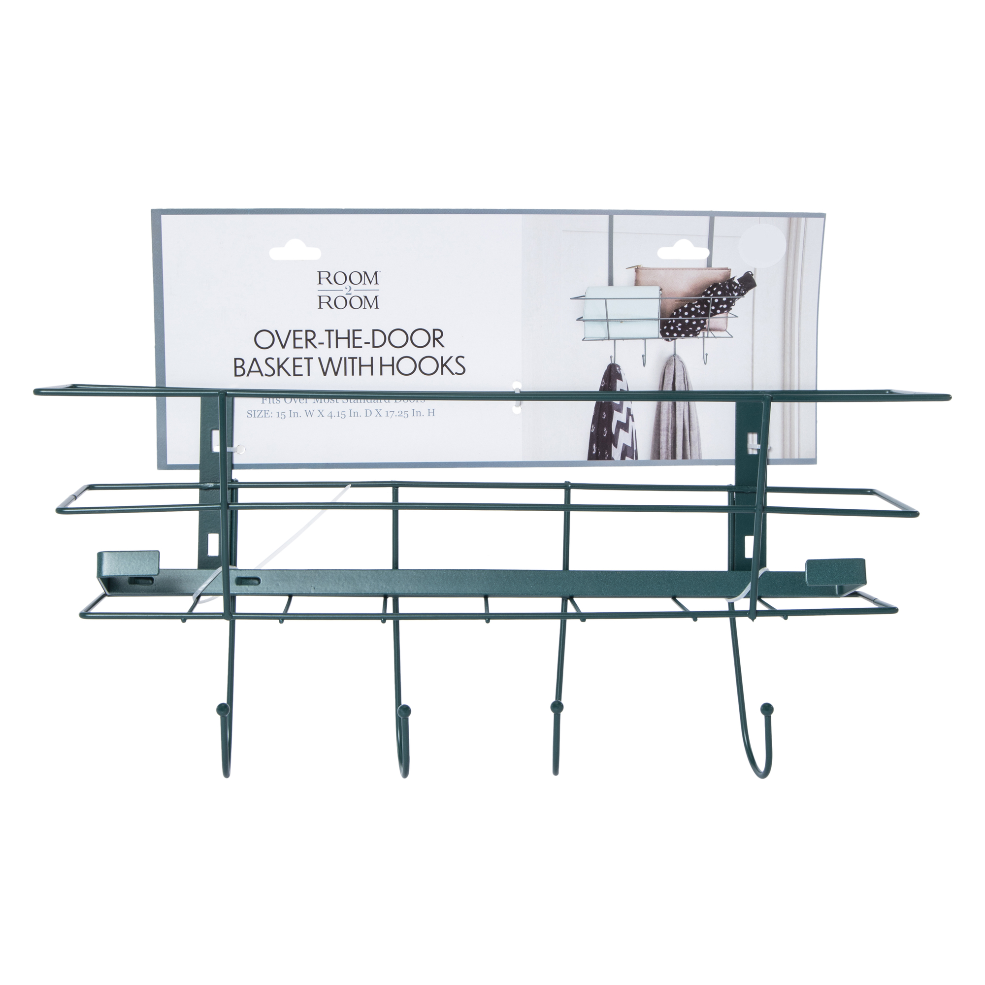 emerald over-the-door basket with hooks 15in x 17.25in