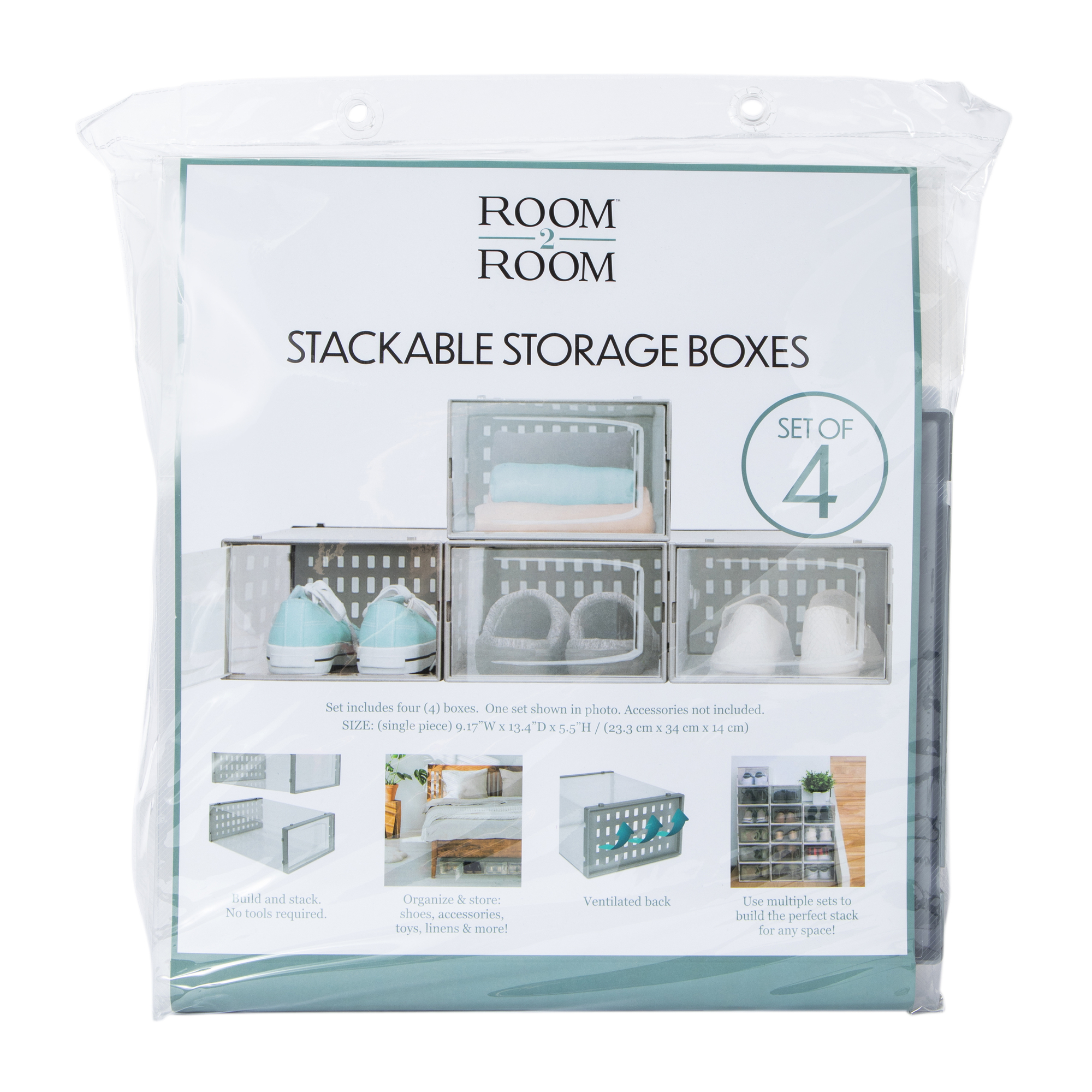 4-count stackable storage boxes set