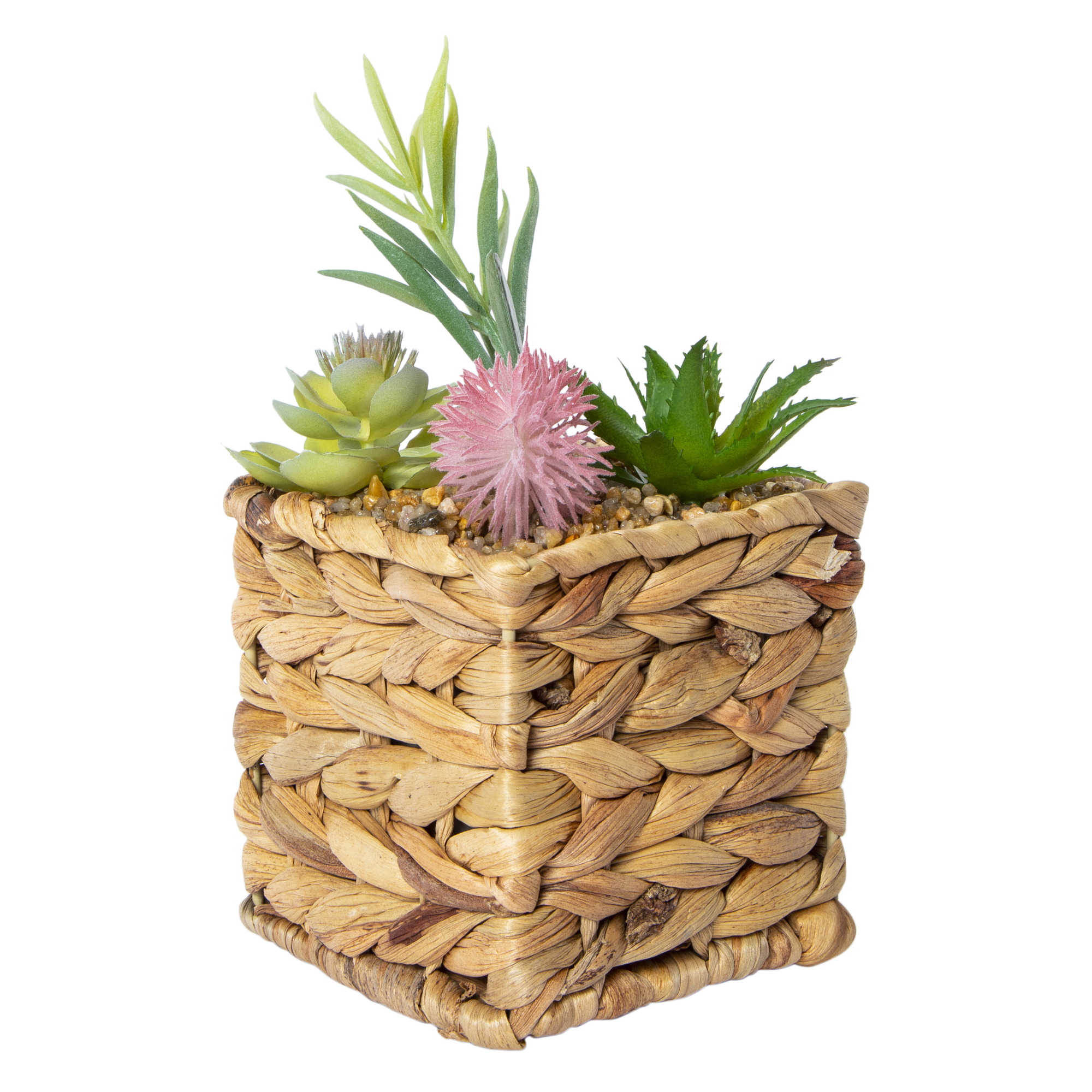 faux succulent garden with rattan planter 4in