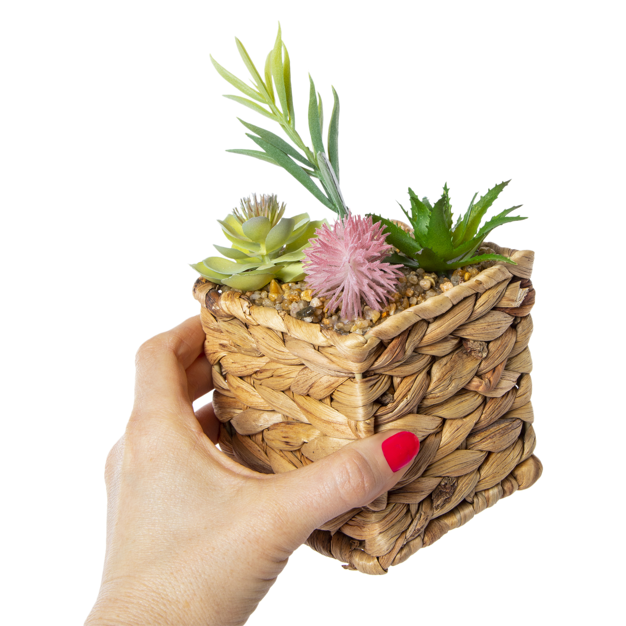 faux succulent garden with rattan planter 4in