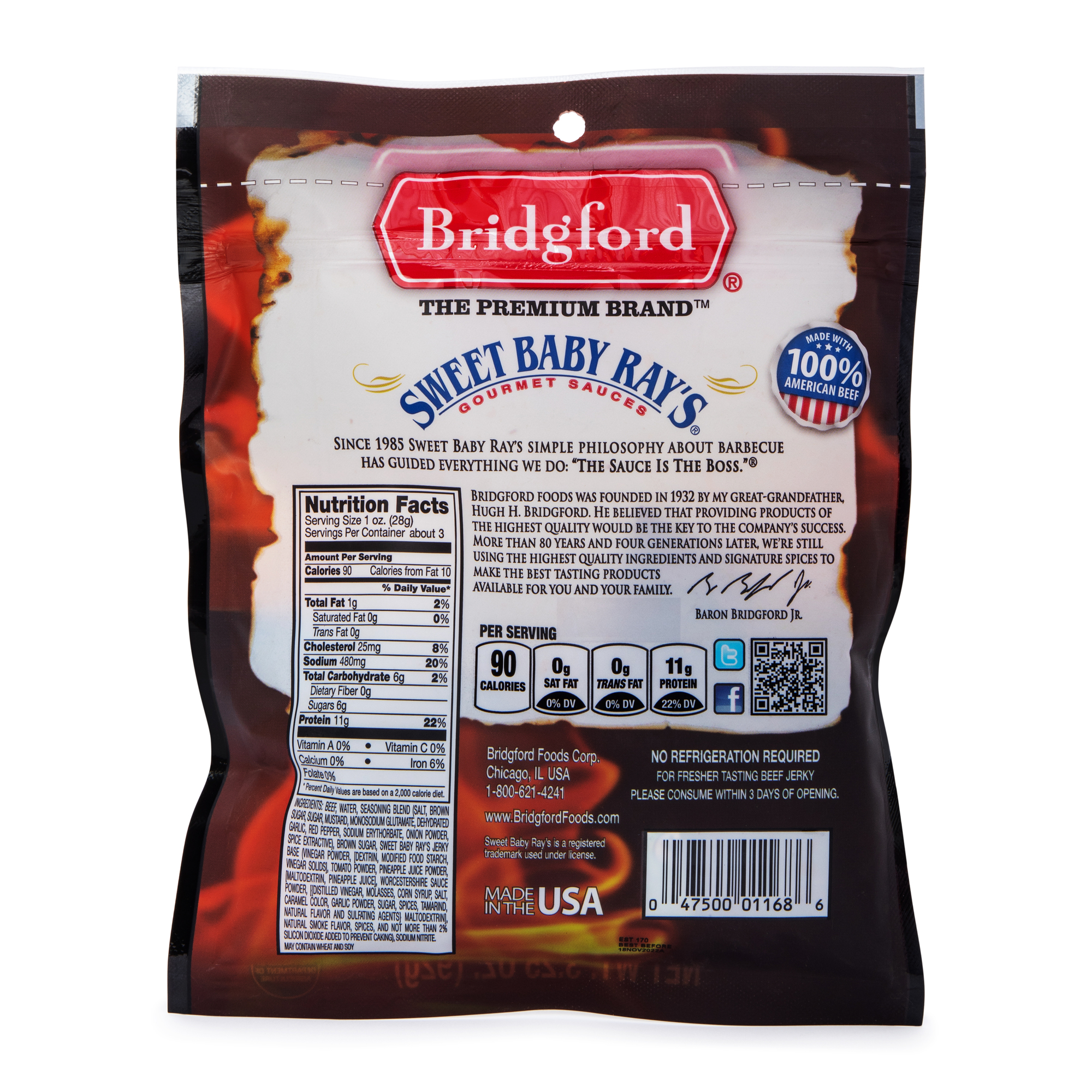 bridgford® sweet baby ray's® original beef jerky 3.25oz