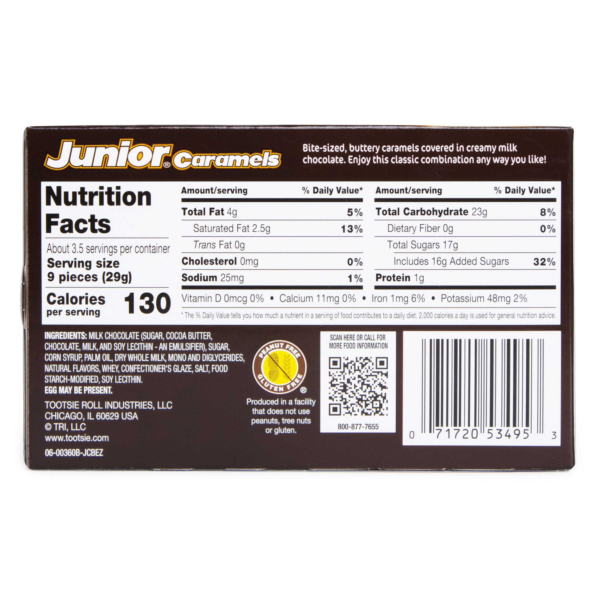junior® soft caramels covered in chocolate 3.6oz box