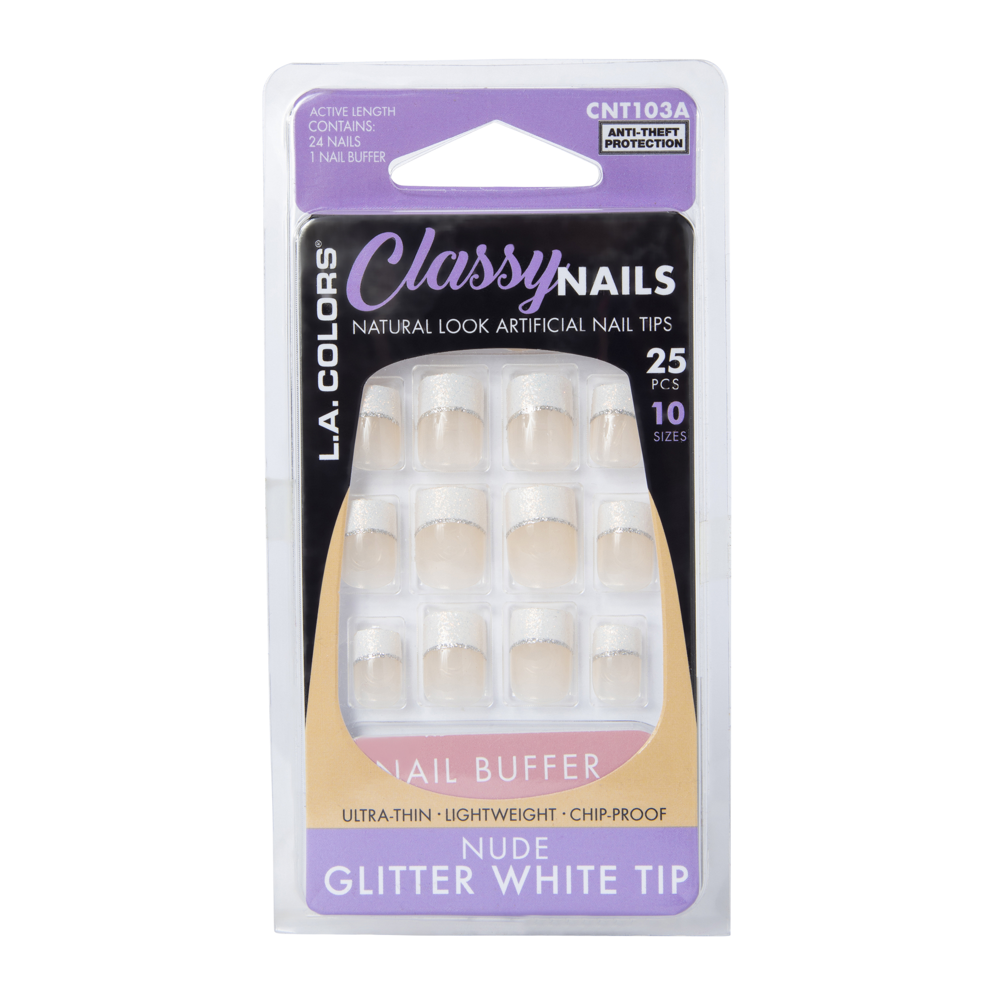 l.a. colors® classy nails 25-piece - nude + white glitter tip