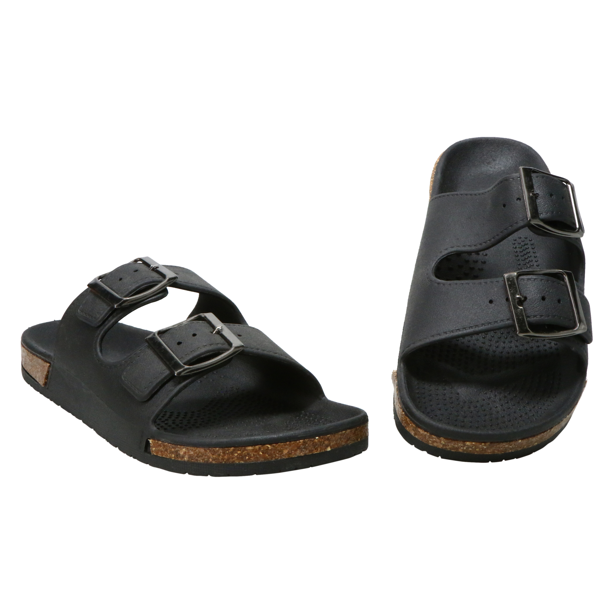 men's black double buckle sandals