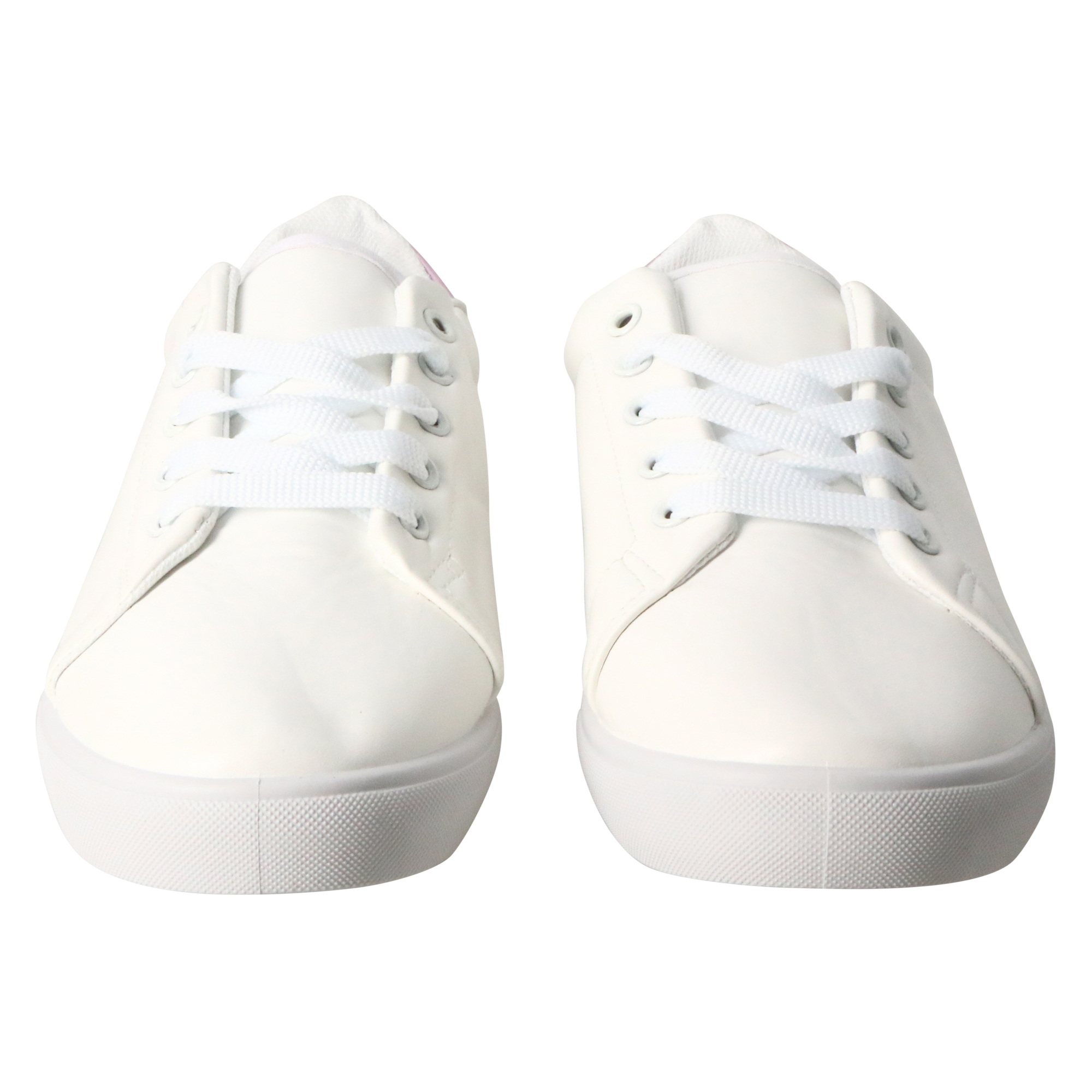 ladies metallic pink faux leather sneakers